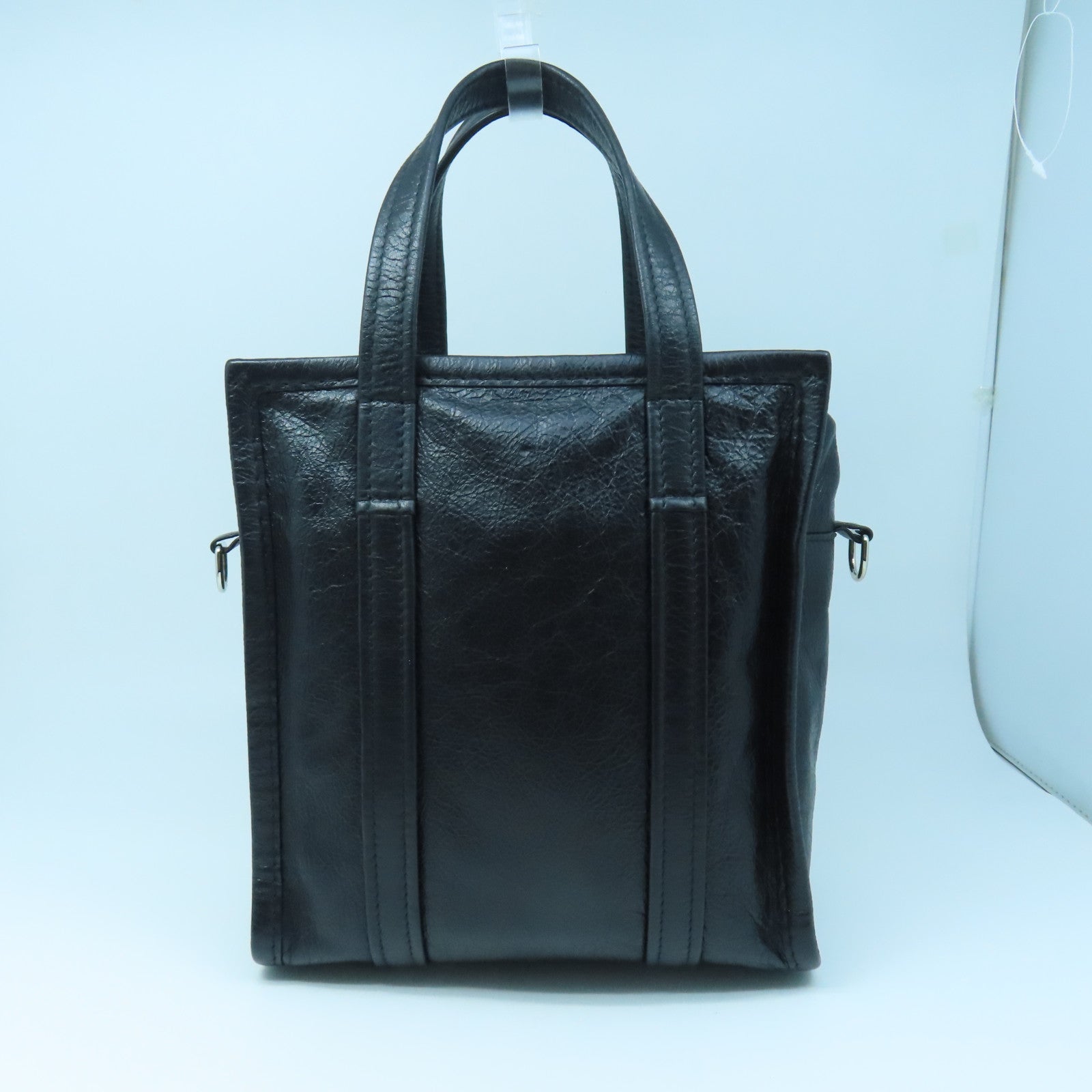 BALENCIAGA Cowhide Leather Shopper Bazar Silver Buckle Handle Shoulder Backpack Black