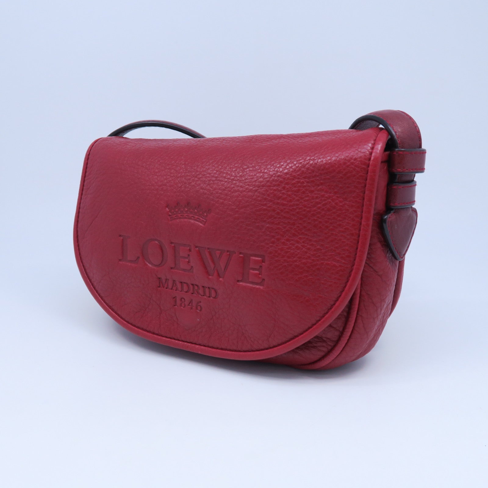 LOEWE 牛皮皮革Shoulder Bag銀扣肩背袋紅色