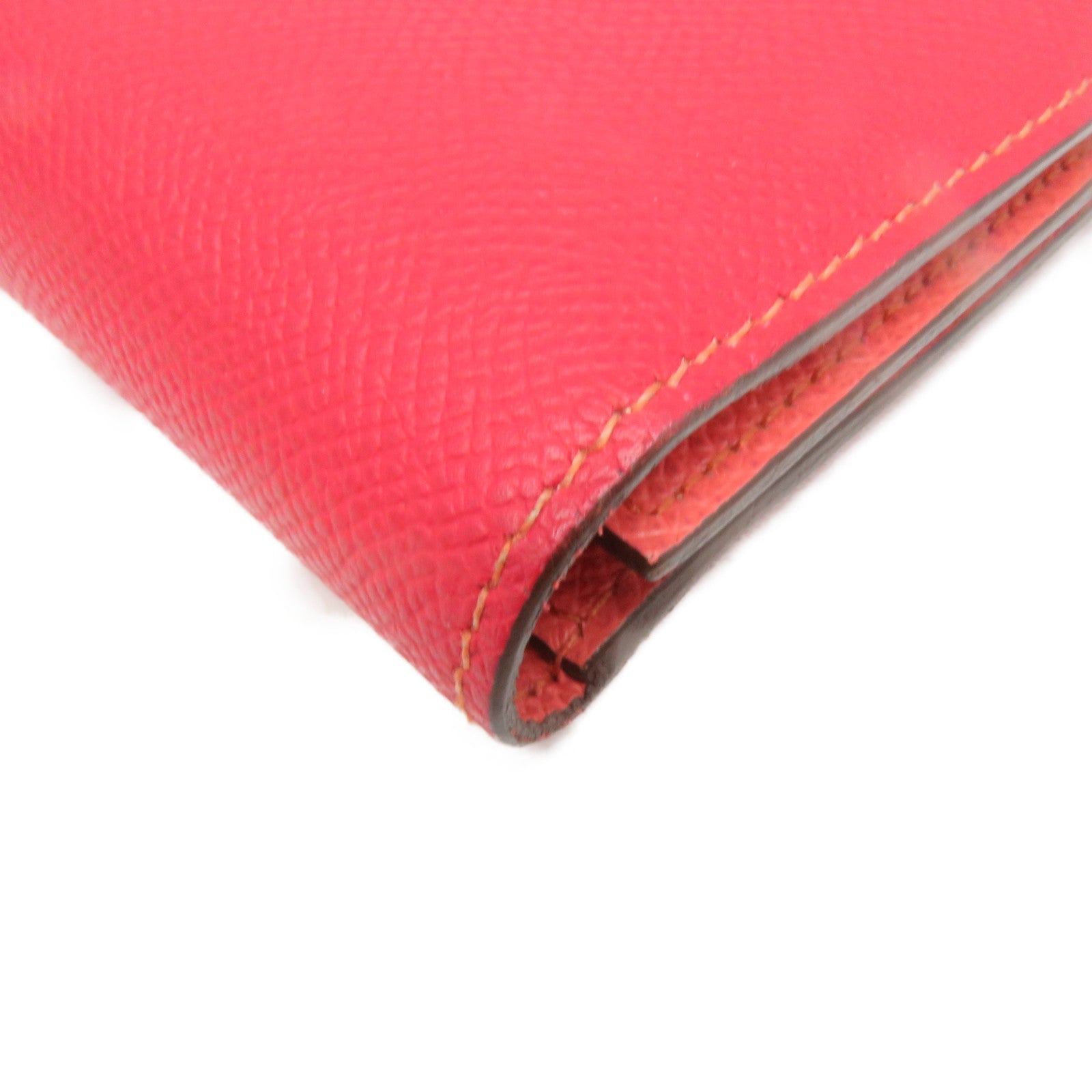HERMES 【激減優惠】Epsom皮革Bearn W Snap Wallet銀扣長銀包紅色