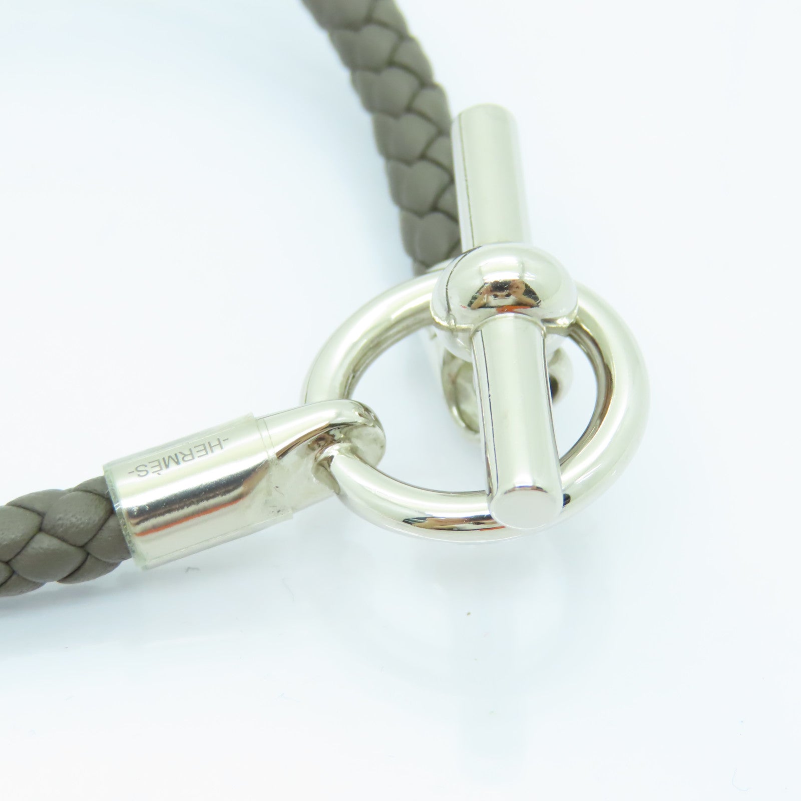 HERMES Swift皮革Glenan Bracelet銀扣手鏈Etain錫灰色