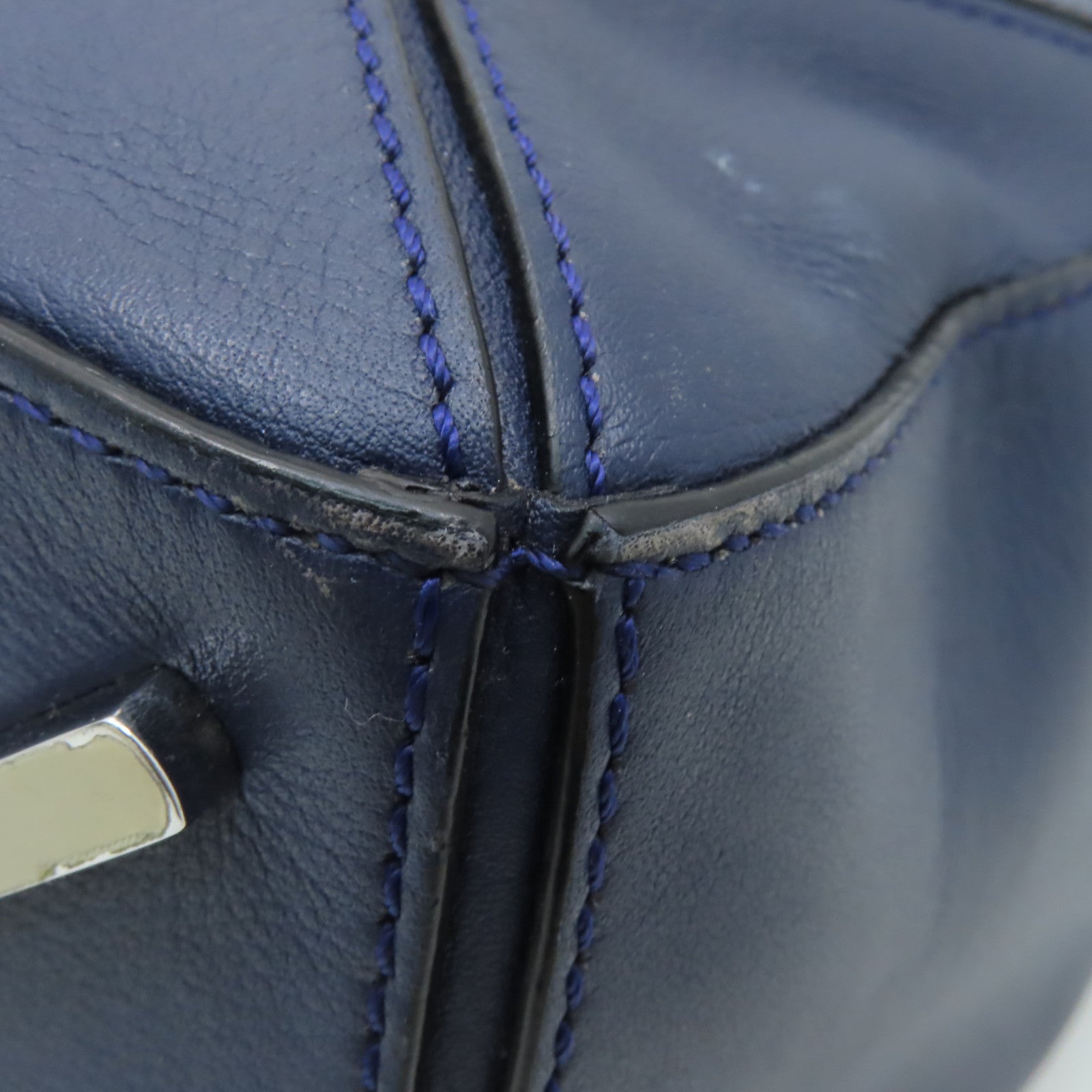 LOEWE 牛皮皮革2way Shoulder Bag銀扣手挽肩背兩用袋藍色