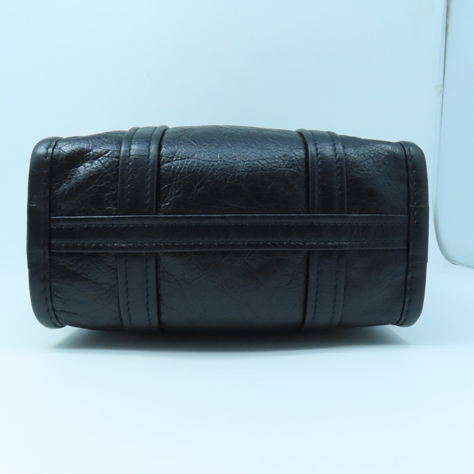 BALENCIAGA Cowhide Leather Shopper Bazar Silver Buckle Handle Shoulder Backpack Black