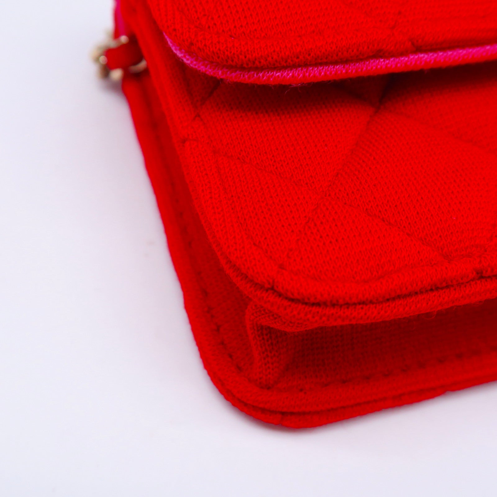 CHANEL 【激減優惠】菱格帆布Card Case With Chain金扣肩背袋紅色