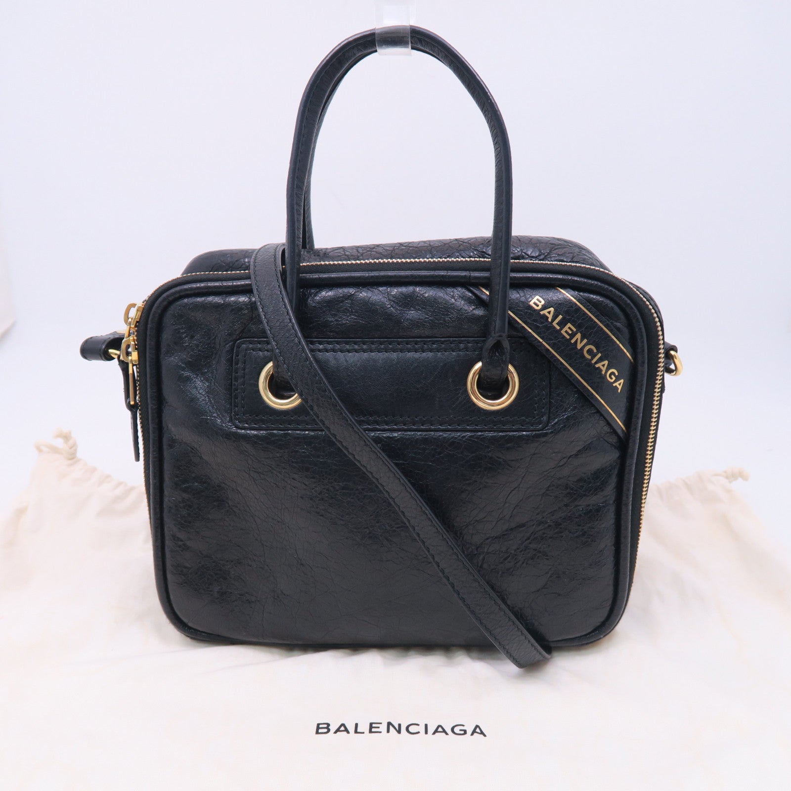 BALENCIAGA 牛皮皮革Blanket Square Bag金扣手挽肩背兩用袋黑色