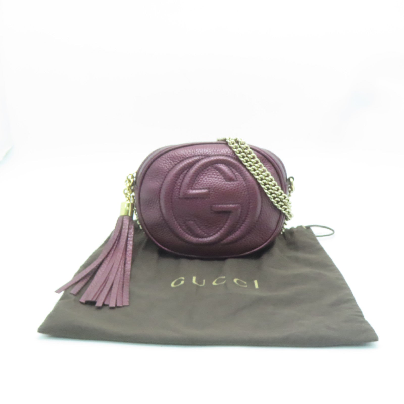 GUCCI 牛皮皮革Shoulder Bag金扣鏈帶肩背袋紫色