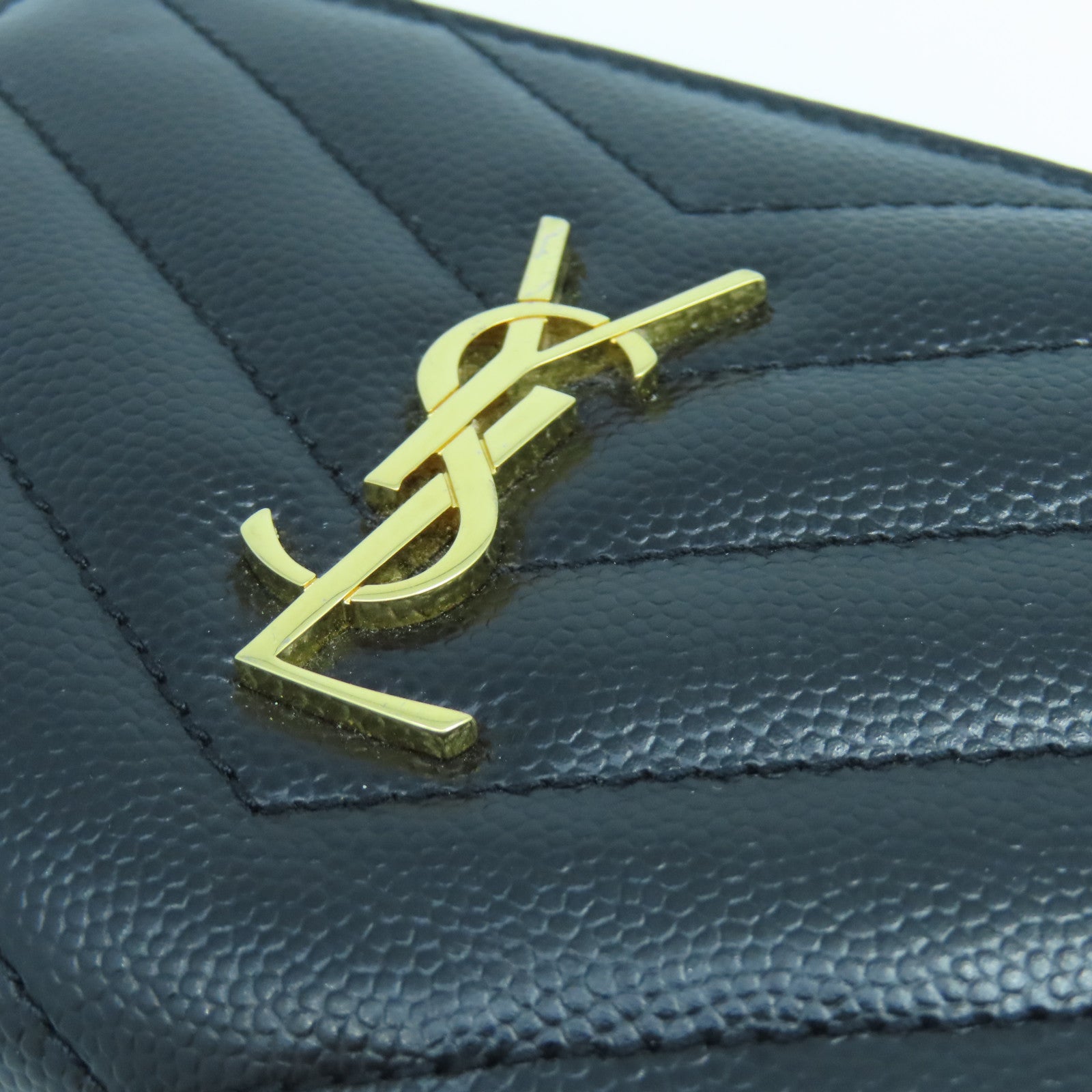 SAINT LAURENT Fold Wallet Gold Buckle Long Wallet in Twill Calfskin Leather