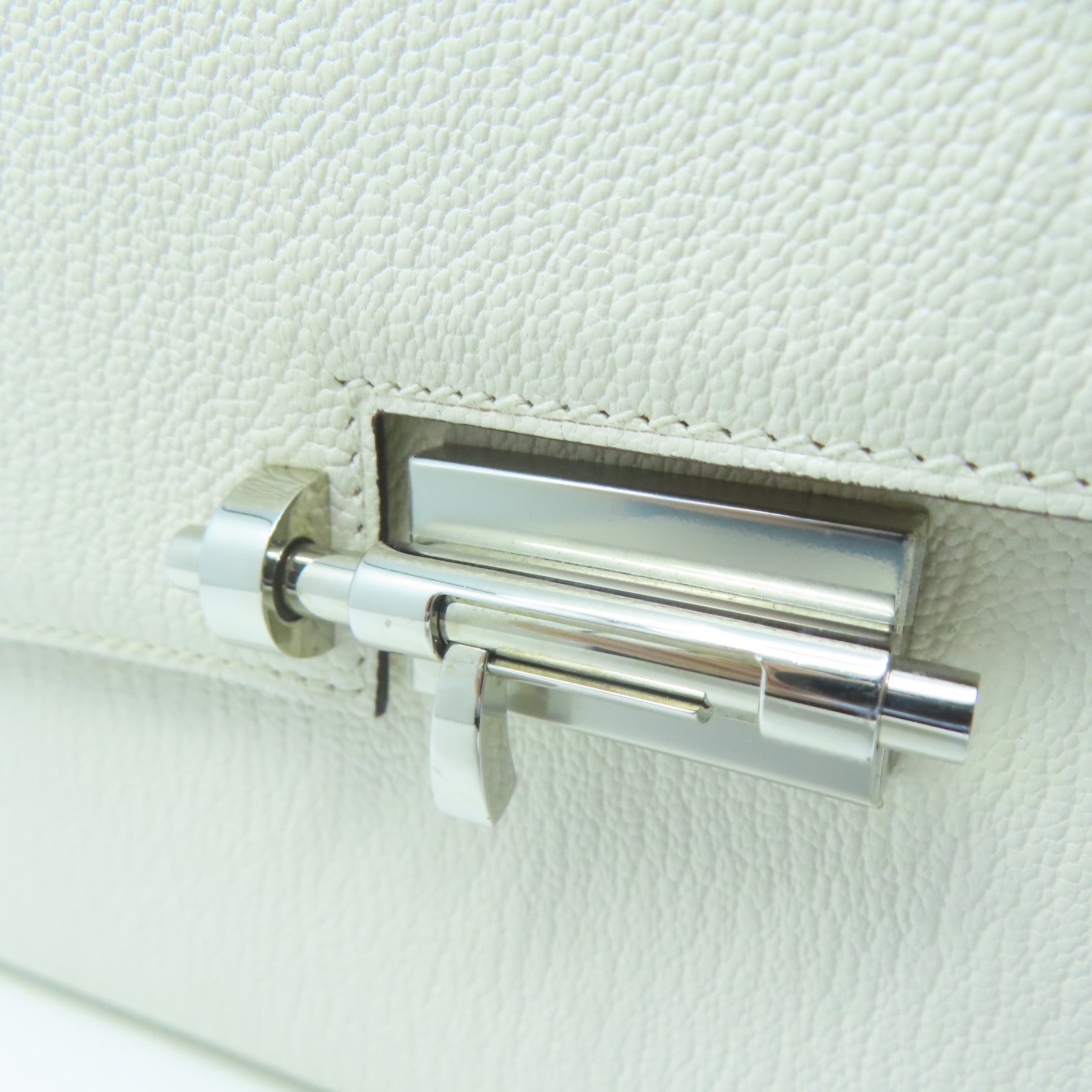HERMES Mysore Goat Leather Mini Verrou Silver Buckle Shoulder Bag Nata White