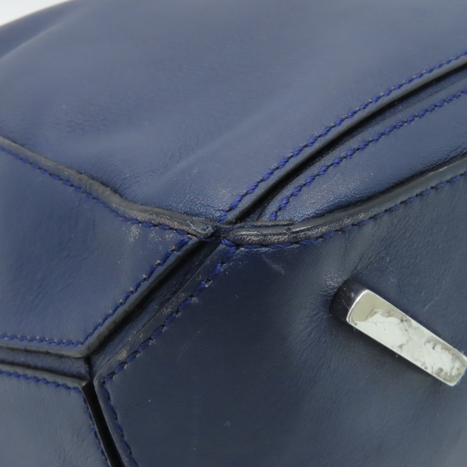 LOEWE 牛皮皮革2way Shoulder Bag銀扣手挽肩背兩用袋藍色