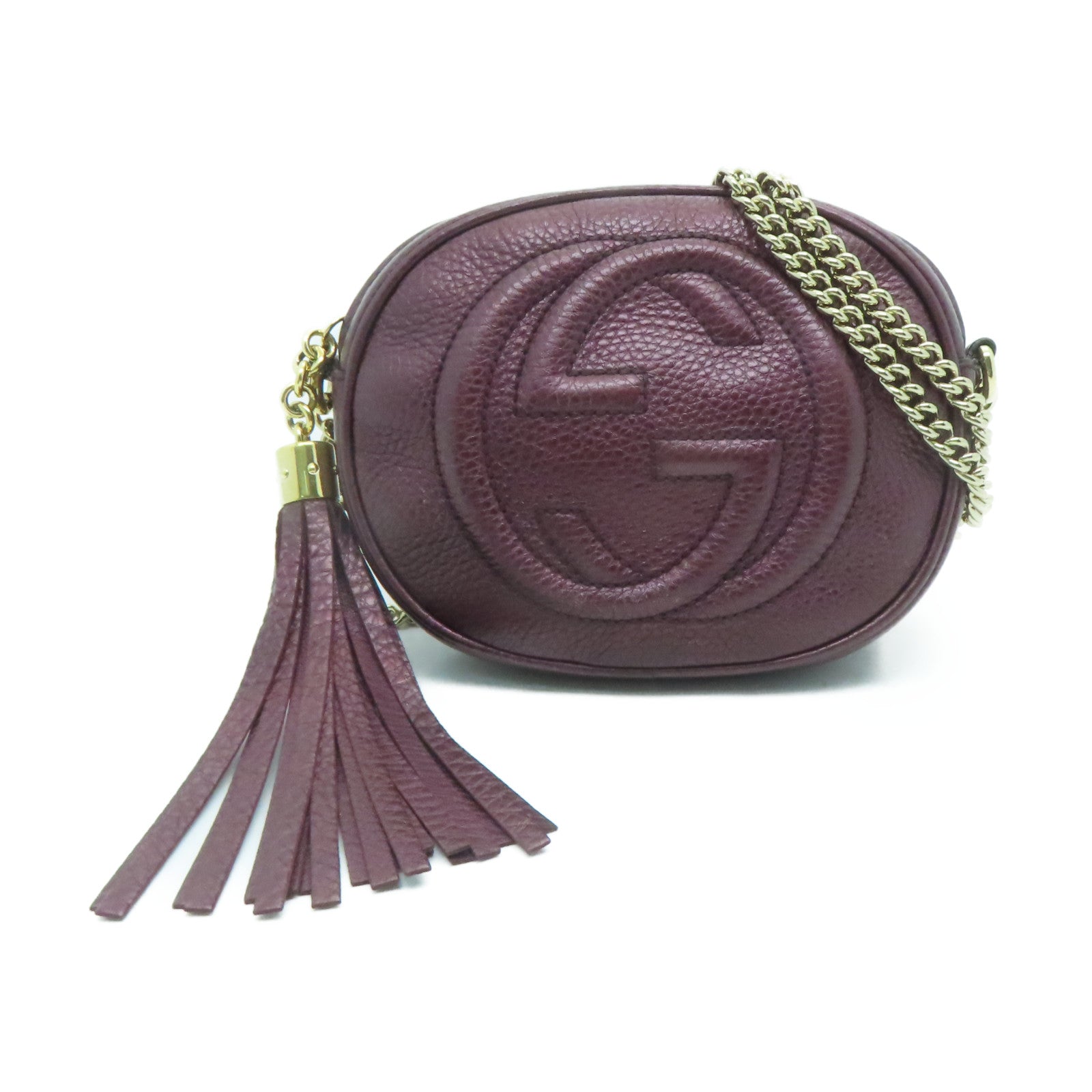 GUCCI 牛皮皮革Shoulder Bag金扣鏈帶肩背袋紫色