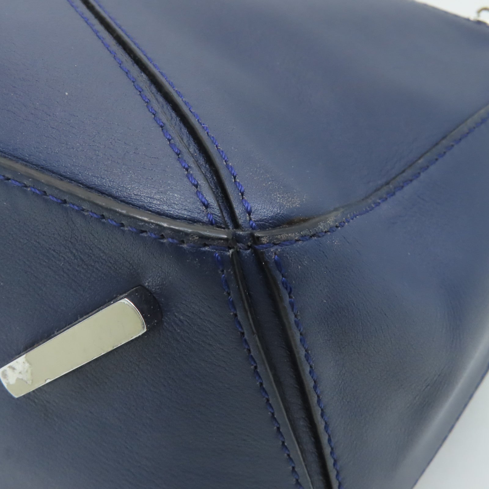 LOEWE 牛皮皮革2way Shoulder Bag銀扣手挽肩背兩用袋藍色