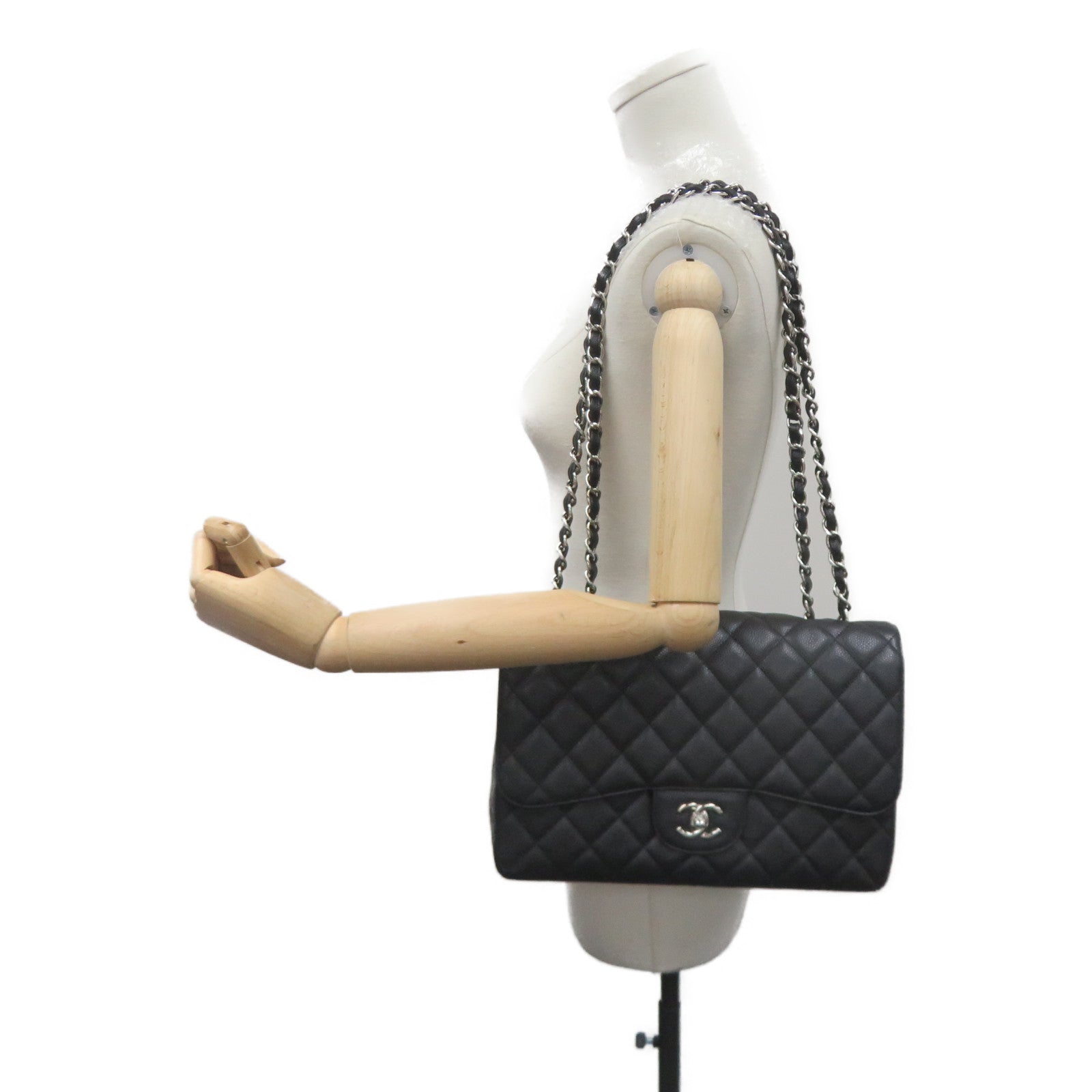 CHANEL [Sharp Reduction Offer] Lingge Cowhide Leather Chain Shoulder Silver Buckle Chain Belt Shoulder Bag Black
