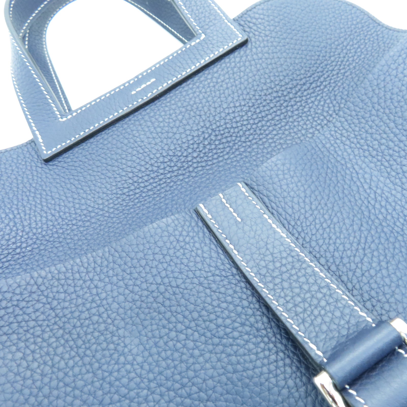 HERMES Taurillon Clemence皮革Halzan 31銀扣手挽肩背兩用袋藍色