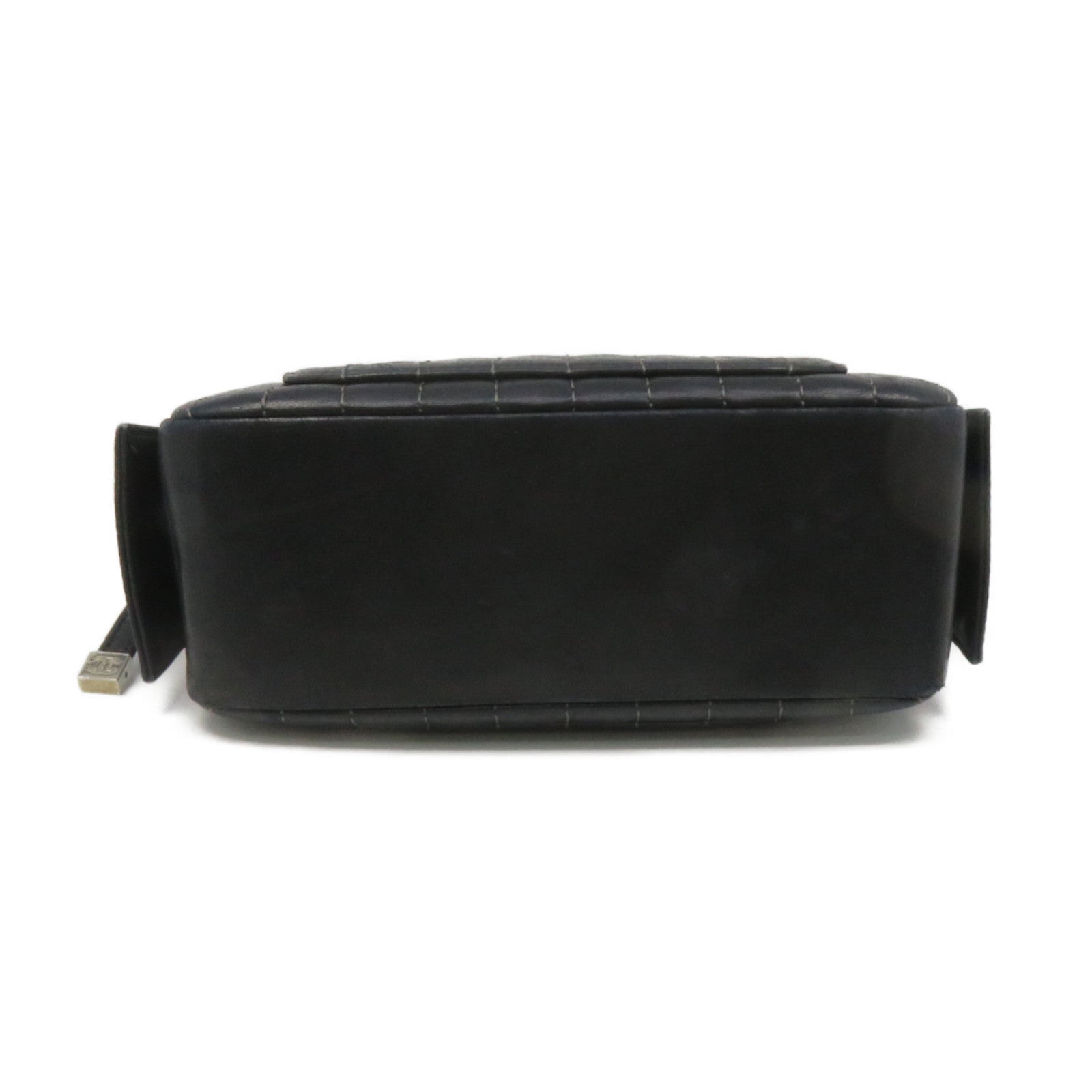 CHANEL 羊皮皮革Chain Shoulder Bag銀扣鏈帶肩背袋黑色