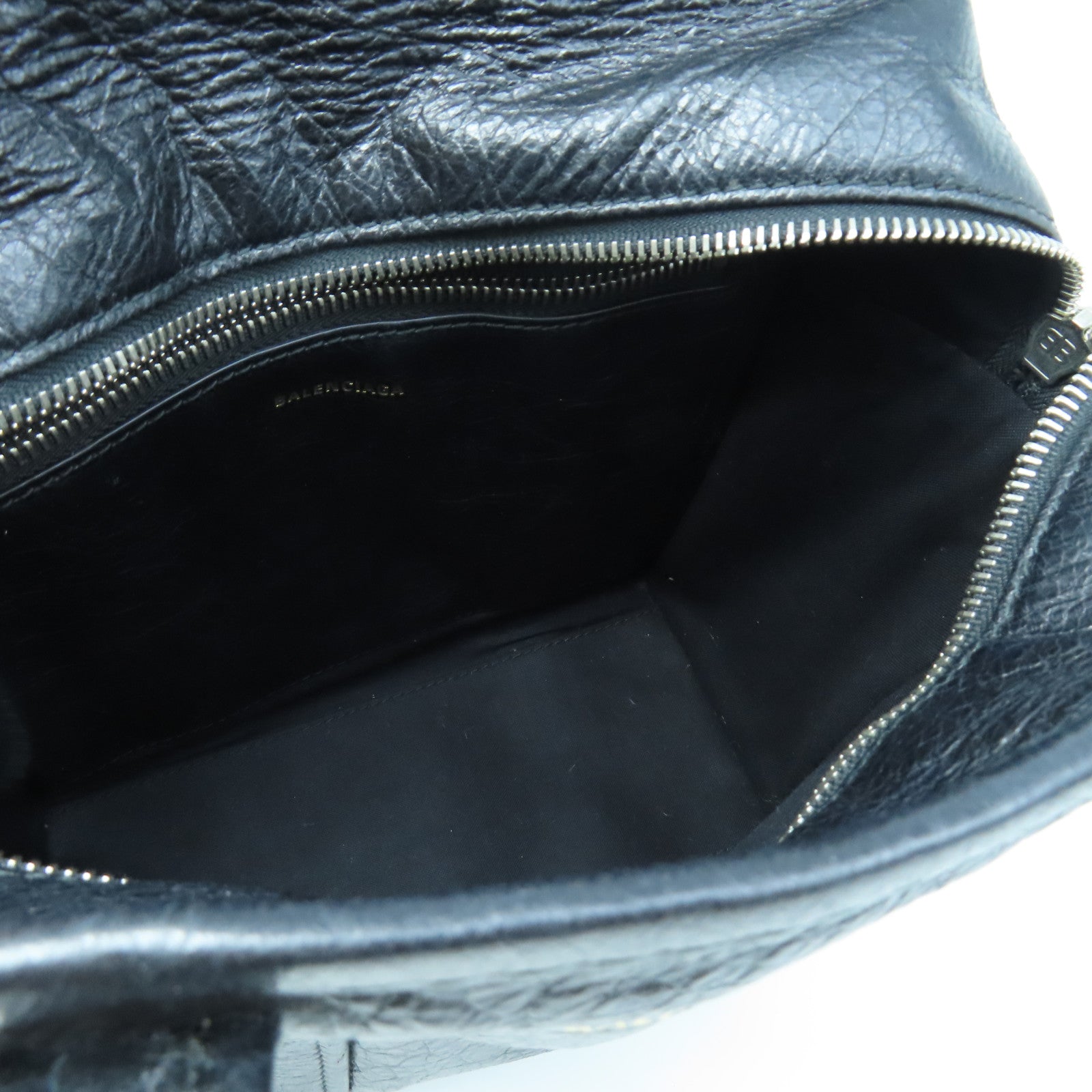 BALENCIAGA Cowhide Leather Shopper Bazar Silver Buckle Handle Shoulder Backpack Black