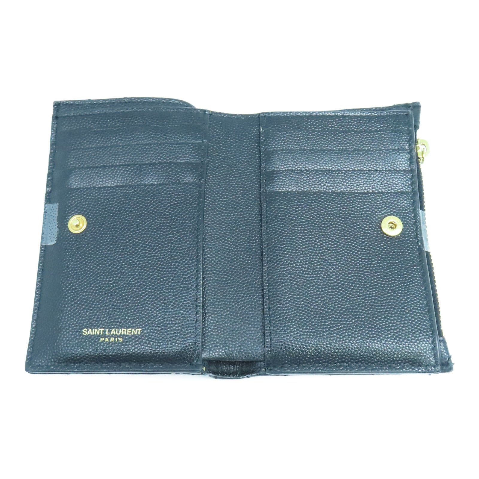 SAINT LAURENT Fold Wallet Gold Buckle Long Wallet in Twill Calfskin Leather