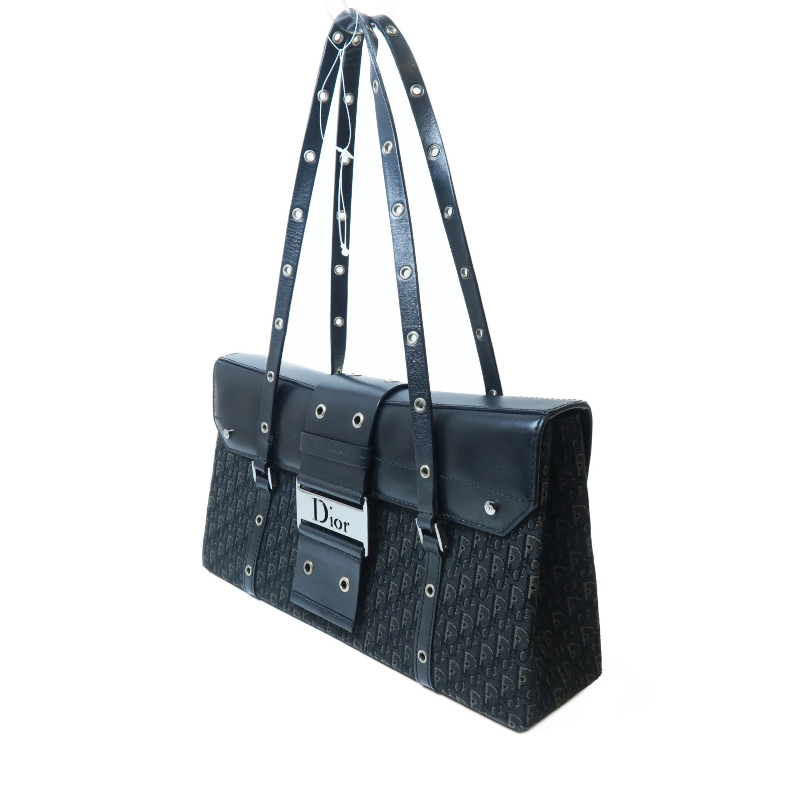 Dior 帆布Vintage Handbag銀扣手挽袋黑色