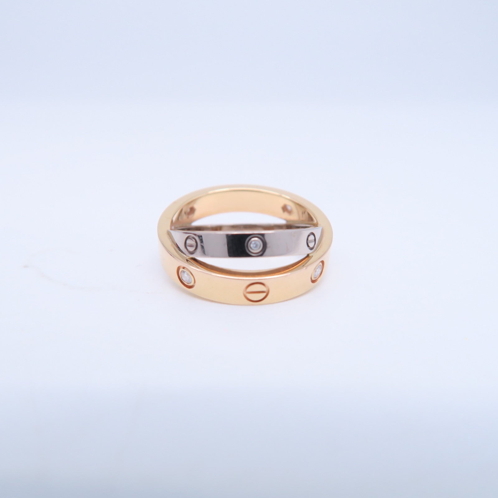 CARTIER 18K白金/18K玫瑰金Love Ring 6 Diamonds戒指Cartier#47/US#4.25