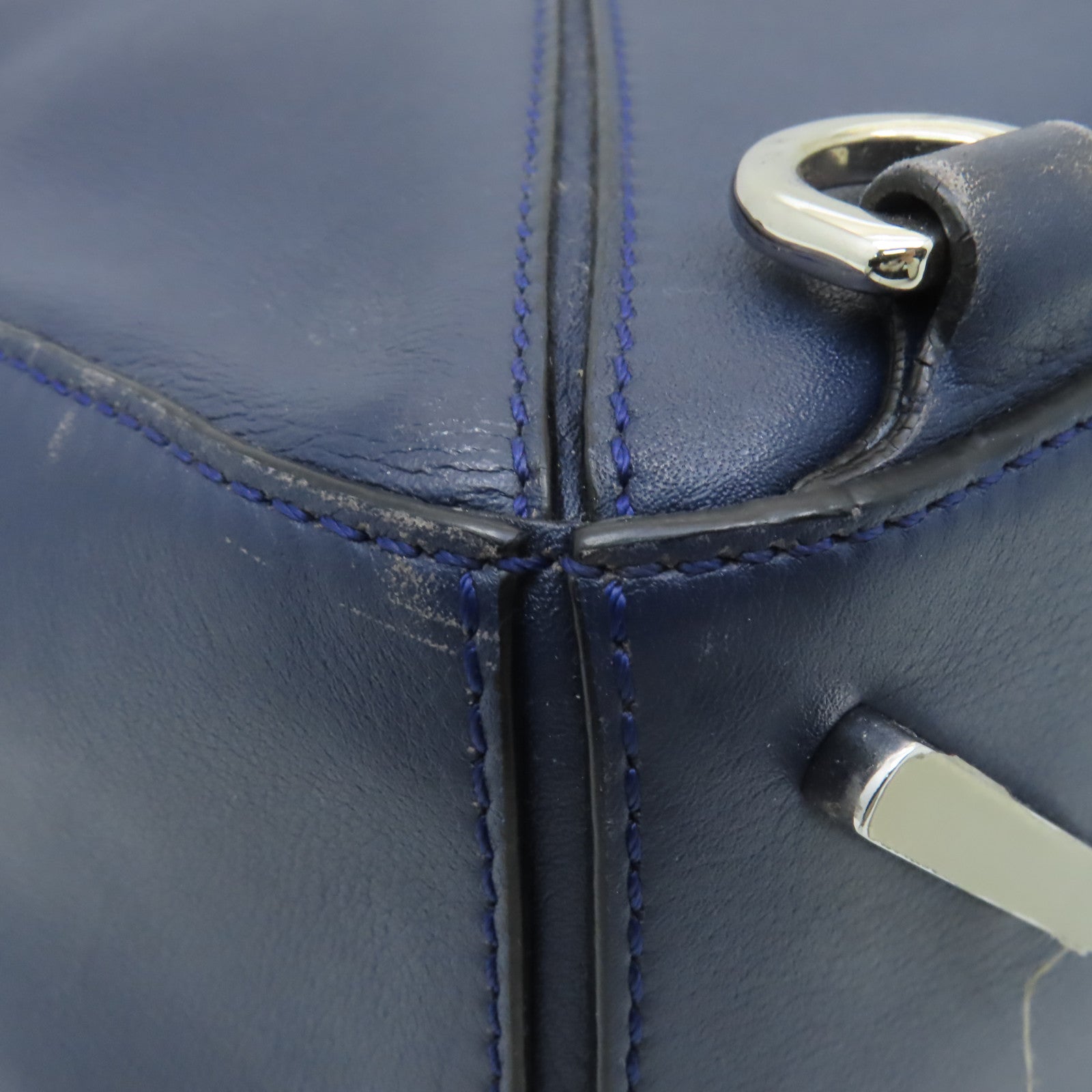 LOEWE 牛皮皮革2way Shoulder Bag銀扣手挽肩背兩用袋藍色