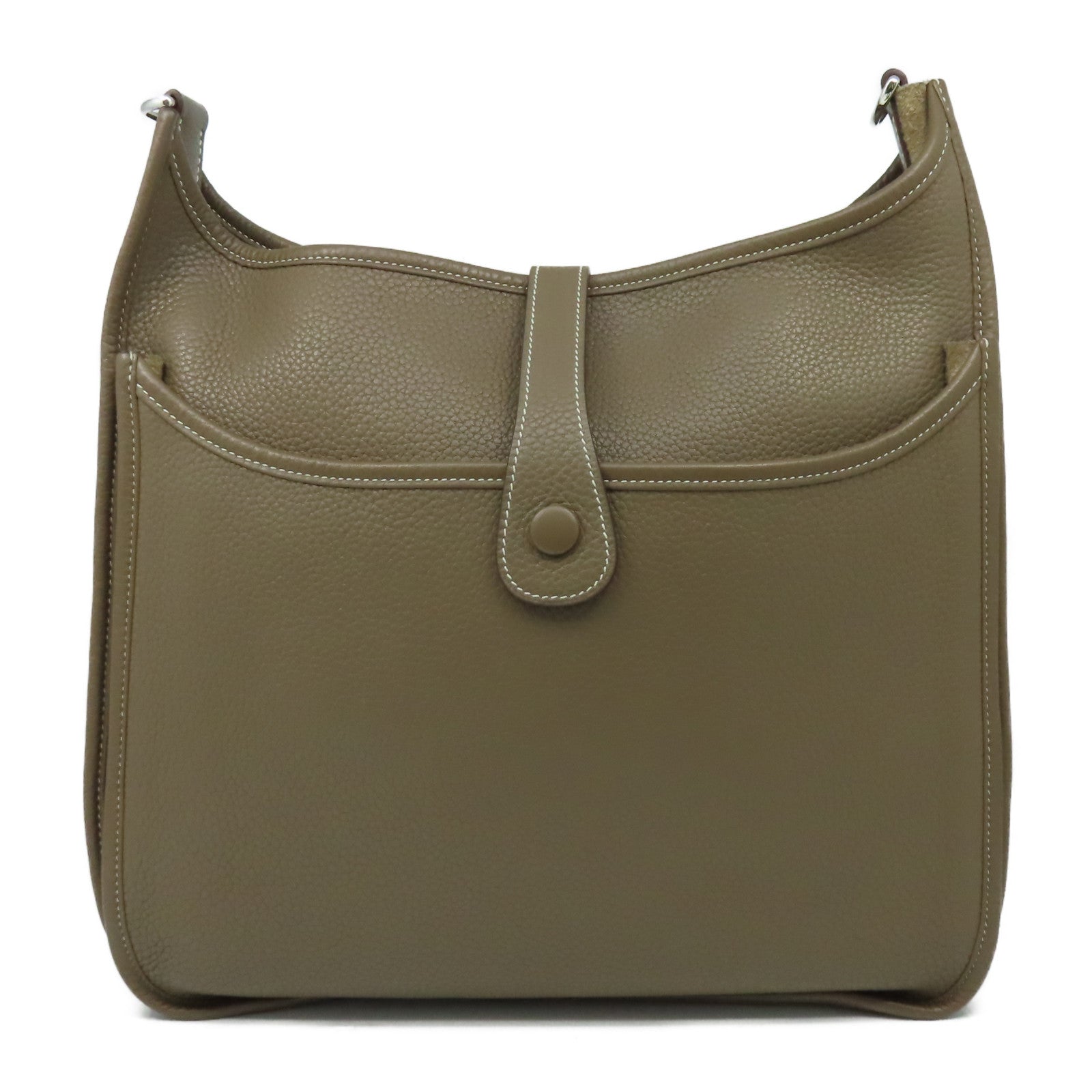HERMES Clemence皮革Evelyne GM銀扣肩背袋大象灰色