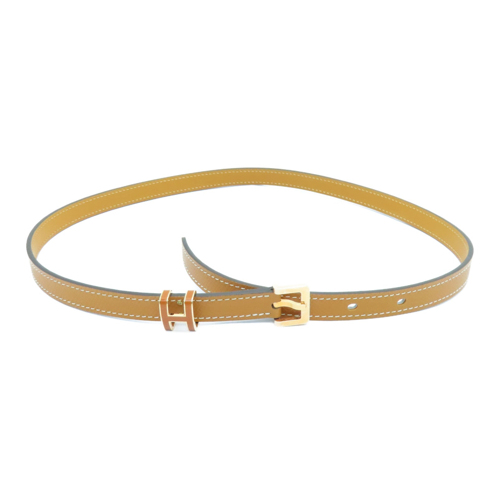 HERMES Epsom Leather Pop H Belt 70cm Gold Buckle Belt Gold Brown