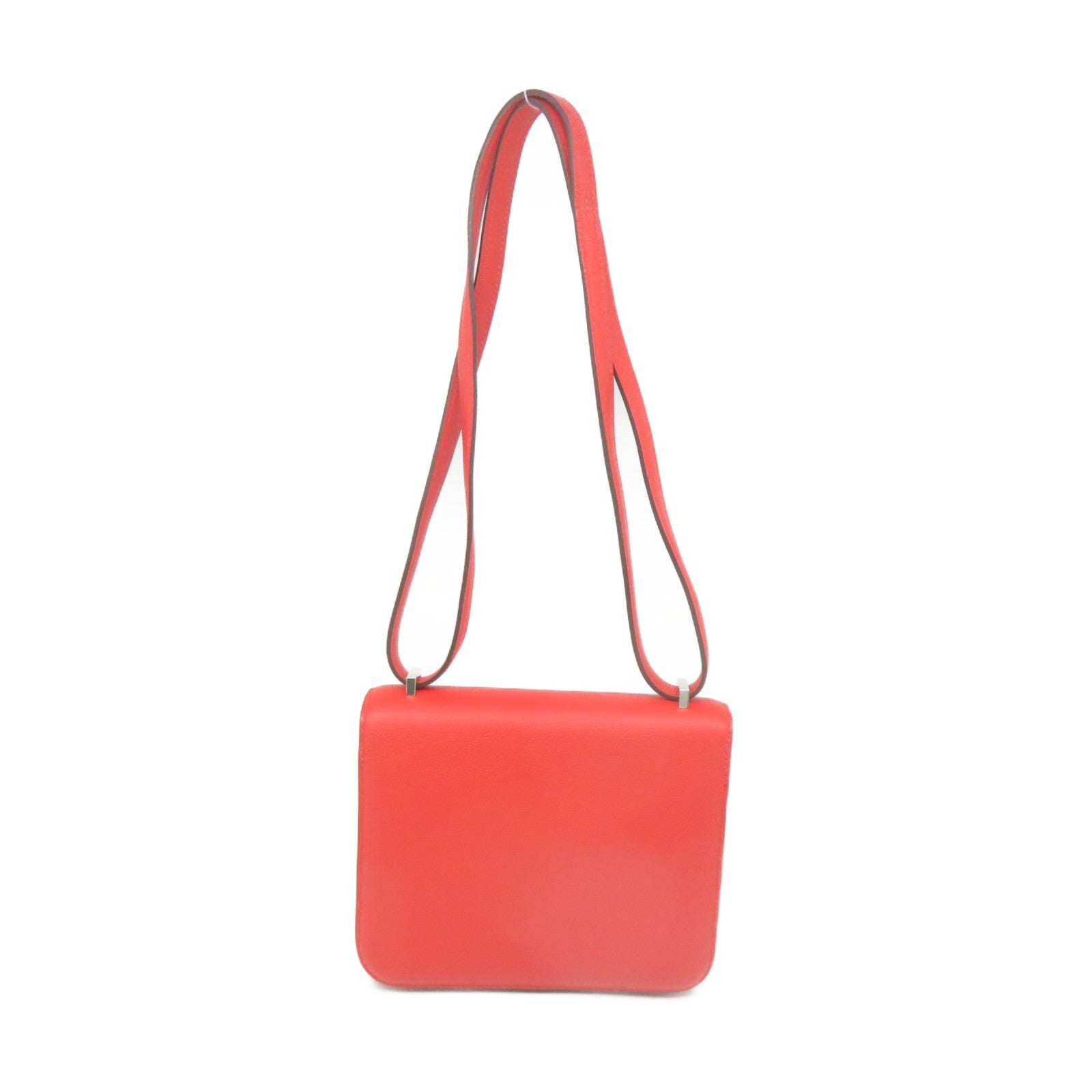HERMES 【激減優惠】Evercolor皮革Constance Mini Shoulder Bag銀扣肩背袋Capucine火焰紅色