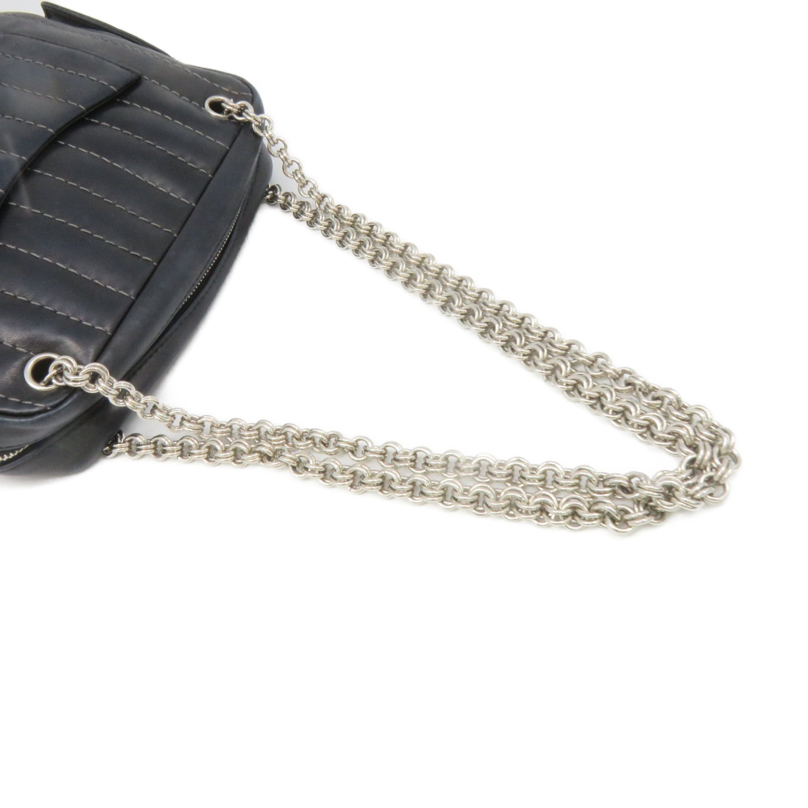 CHANEL 羊皮皮革Chain Shoulder Bag銀扣鏈帶肩背袋黑色