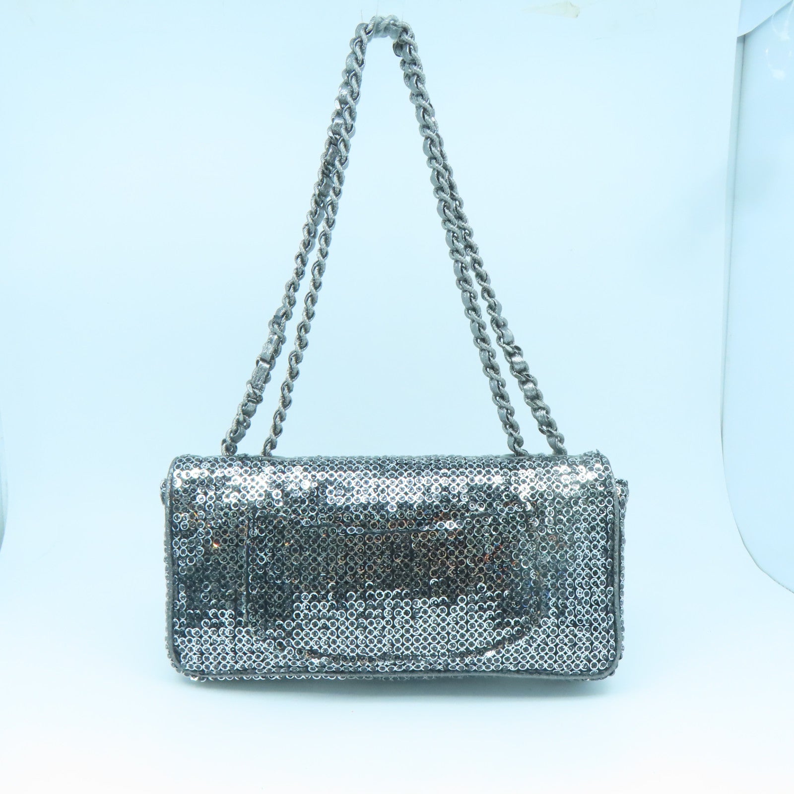 CHANEL beads Chain Shoulder silver buckle shoulder bag silver
