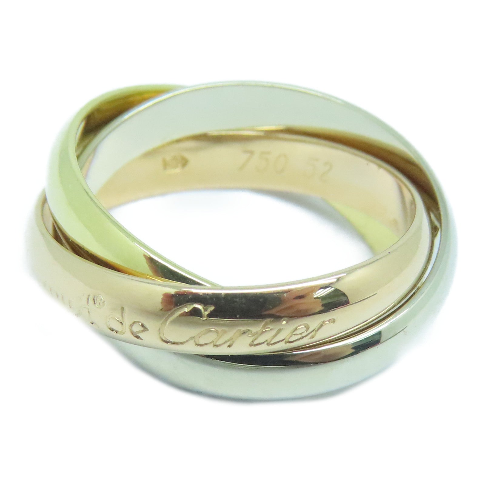 CARTIER 18K黃金/玫瑰金/白金Trinity戒指US#5.75/Cartier#52金色/粉金色/銀色