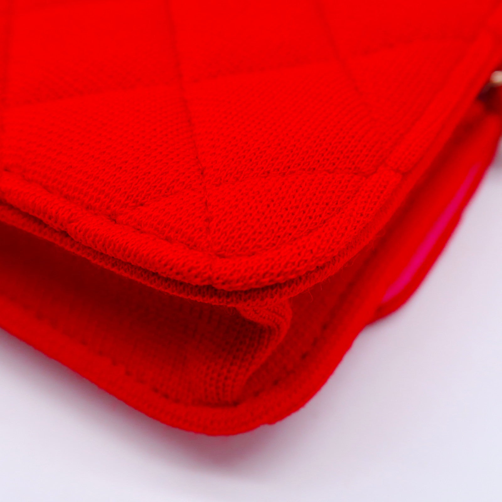 CHANEL 【激減優惠】菱格帆布Card Case With Chain金扣肩背袋紅色