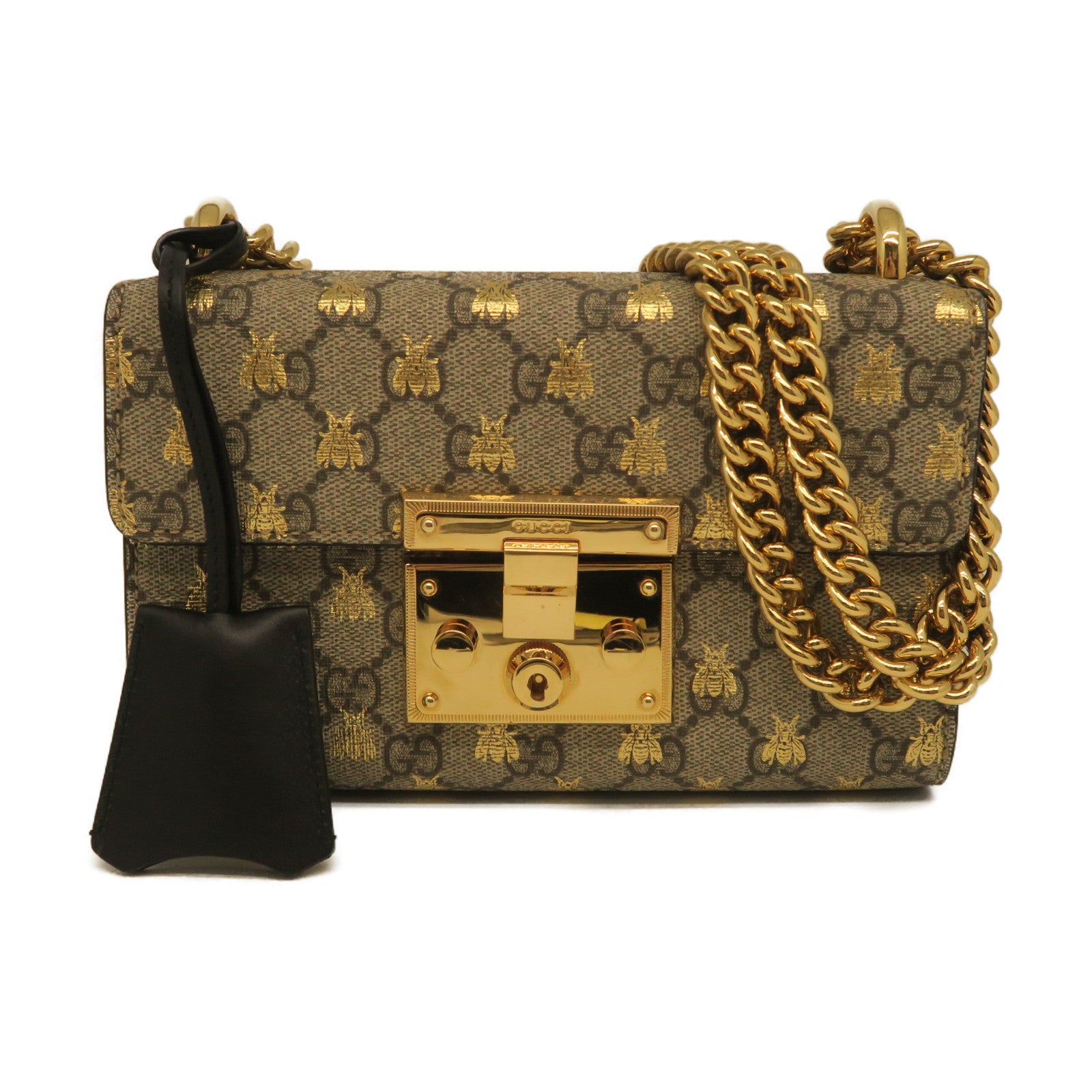 GUCCI Coated Canvas Chain Shoulder Gold Buckle Shoulder Bag Gray