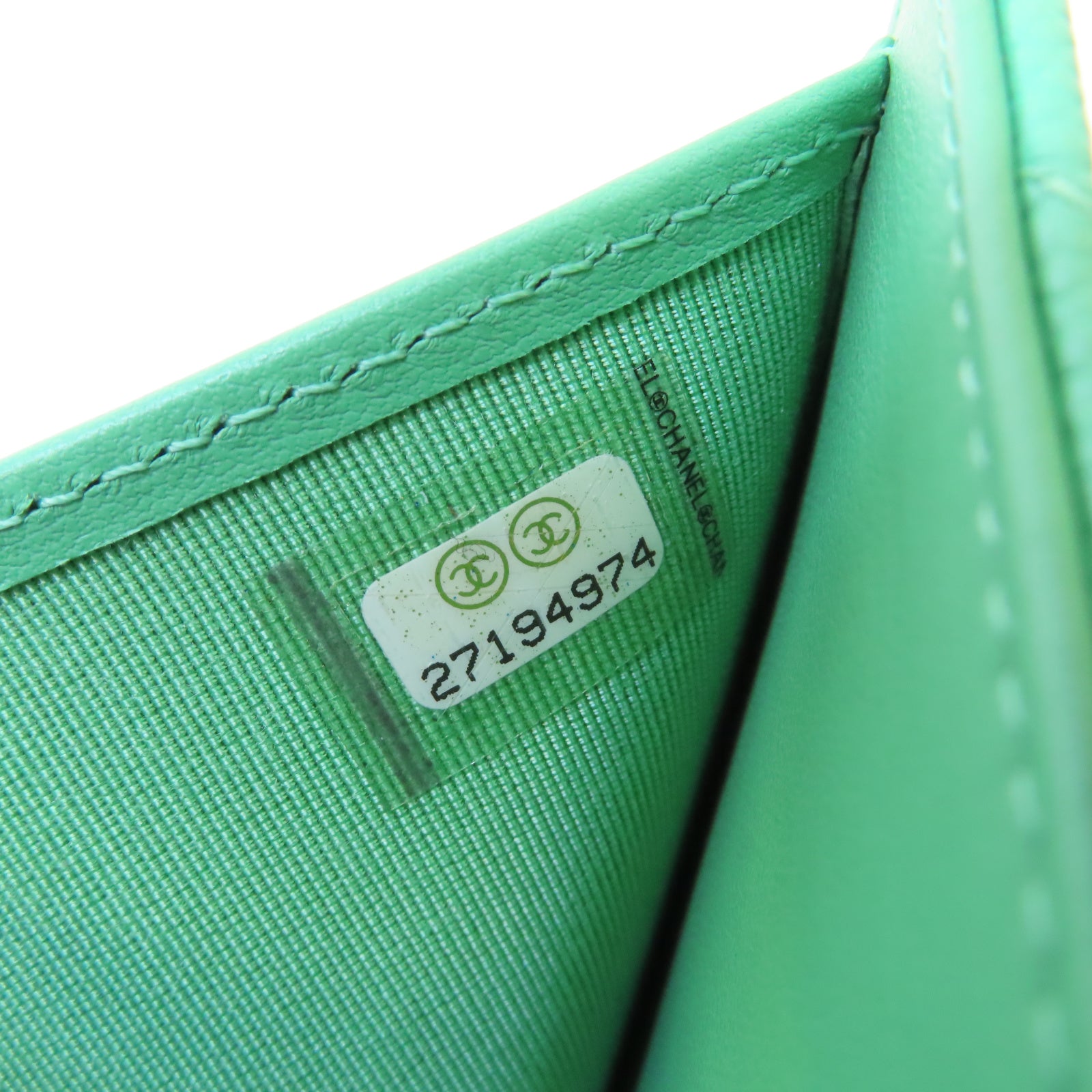 CHANEL 斜紋牛皮皮革Fold Wallet銀扣錢包綠色