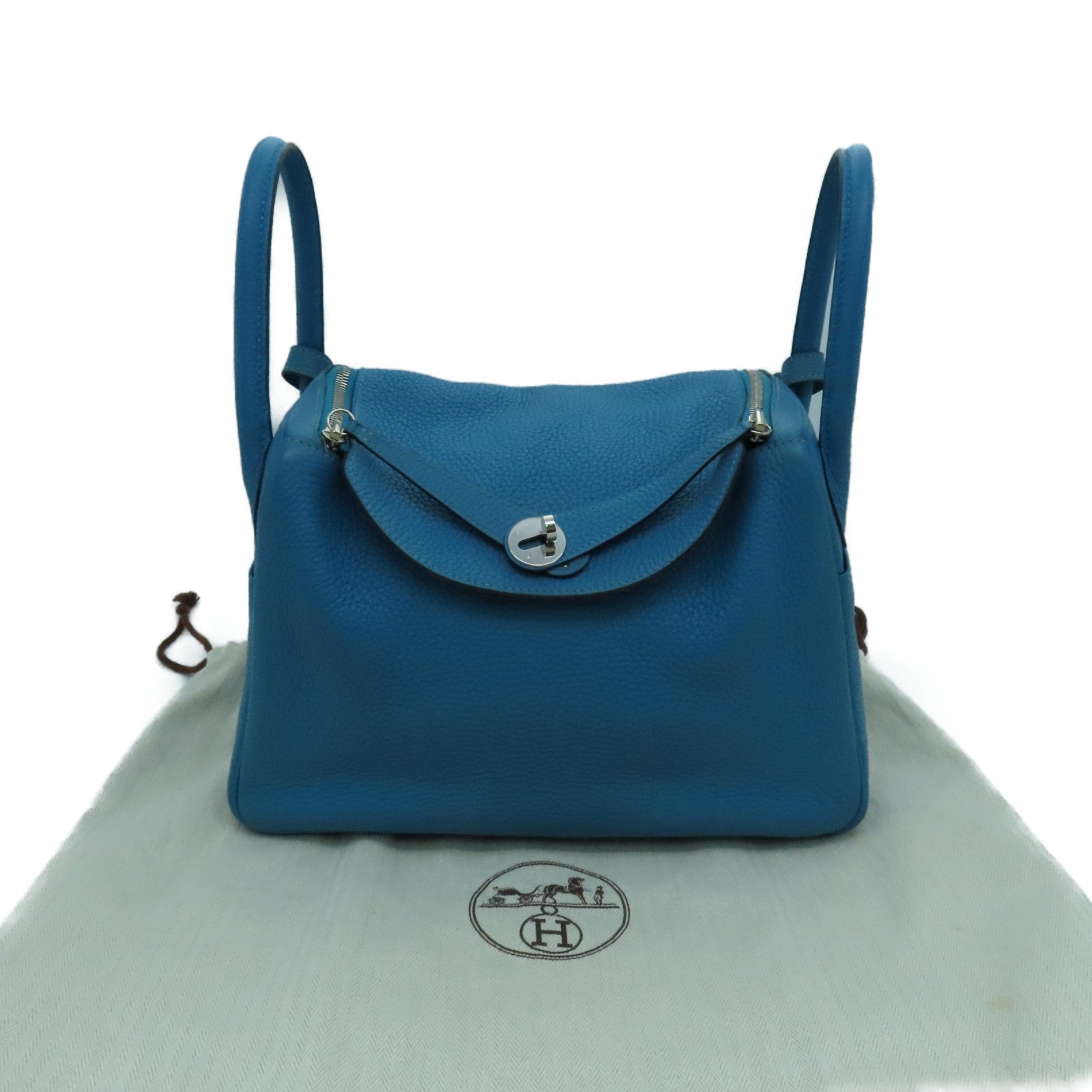 HERMES 【激减优惠】Clemence皮革Lindy 30银扣肩背袋Blue Jeans蓝色
