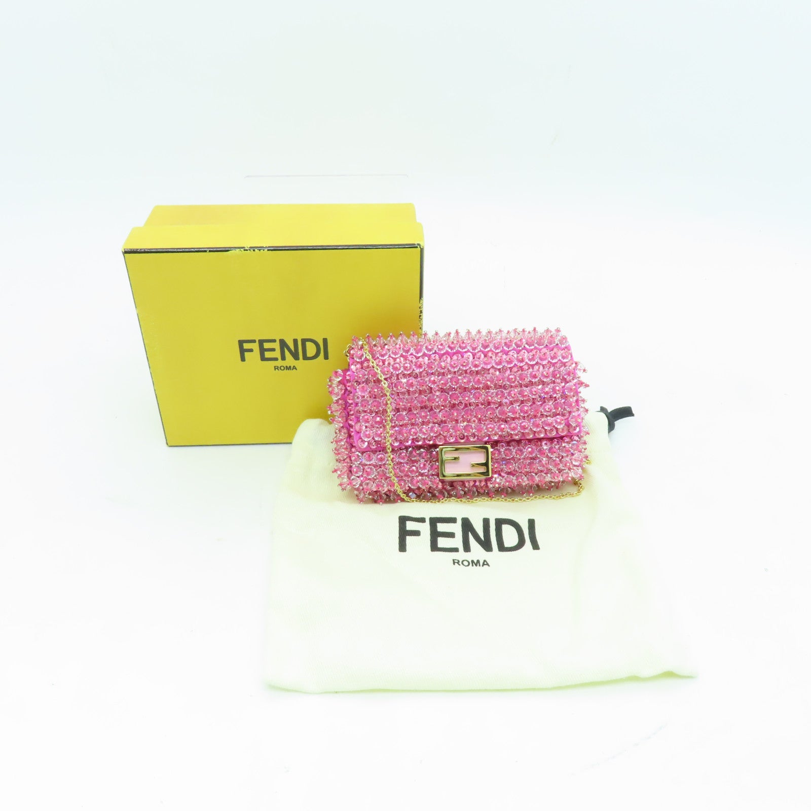 FENDI PVC Chain Shoulder Bag金扣鏈帶肩背袋粉紅色