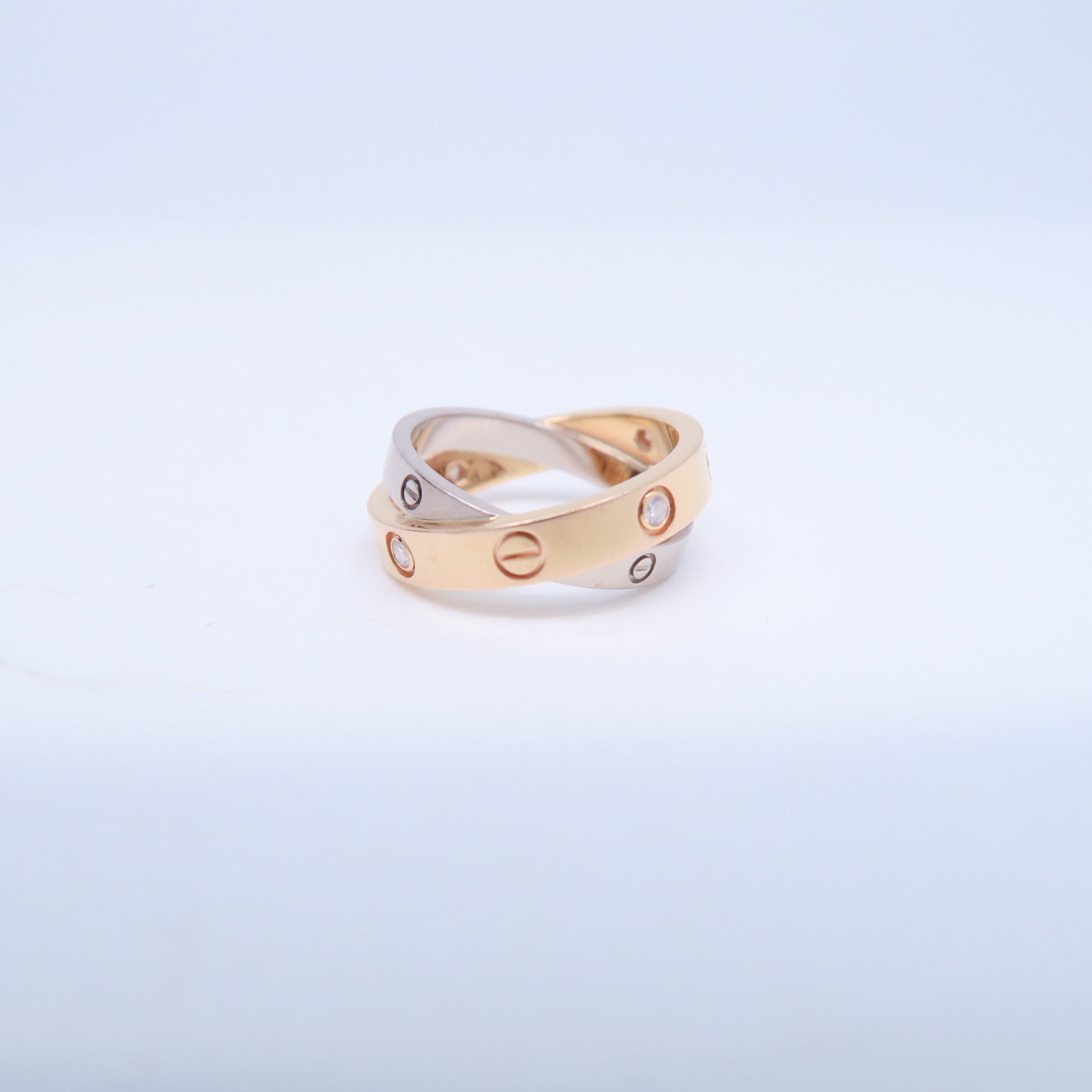 CARTIER 18K白金/18K玫瑰金Love Ring 6 Diamonds戒指Cartier#47/US#4.25