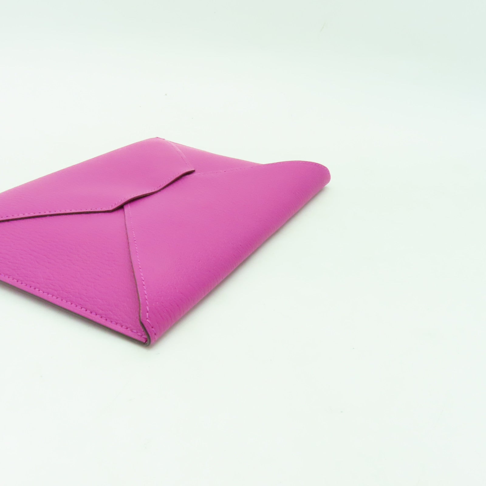 HERMES Chevre皮革Envelope Trio Wallet銀扣手提包紫色/橙色/芥末色