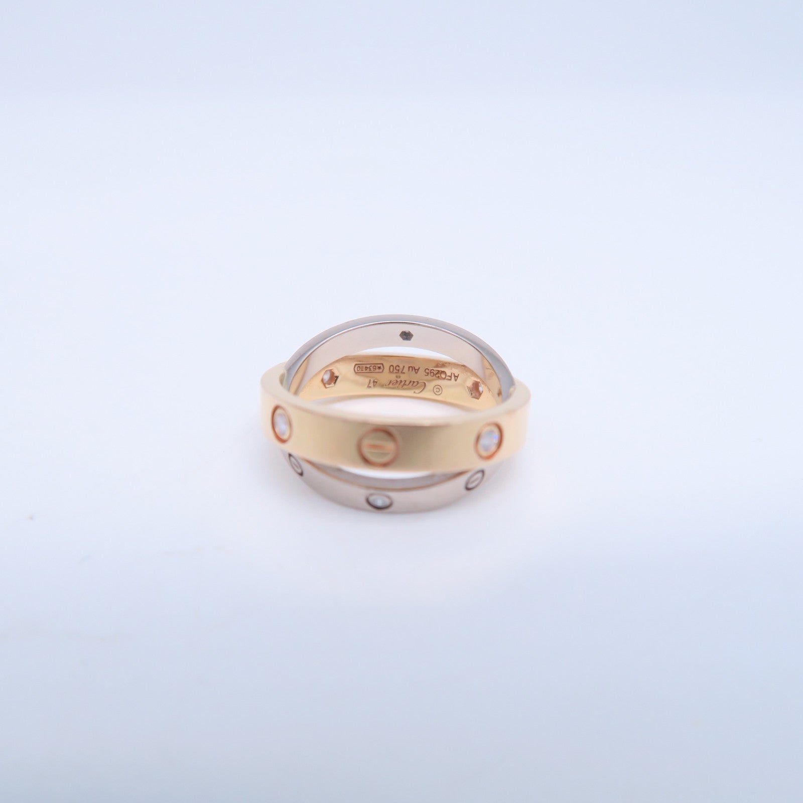 CARTIER 18K白金/18K玫瑰金Love Ring 6 Diamonds戒指Cartier#47/US#4.25