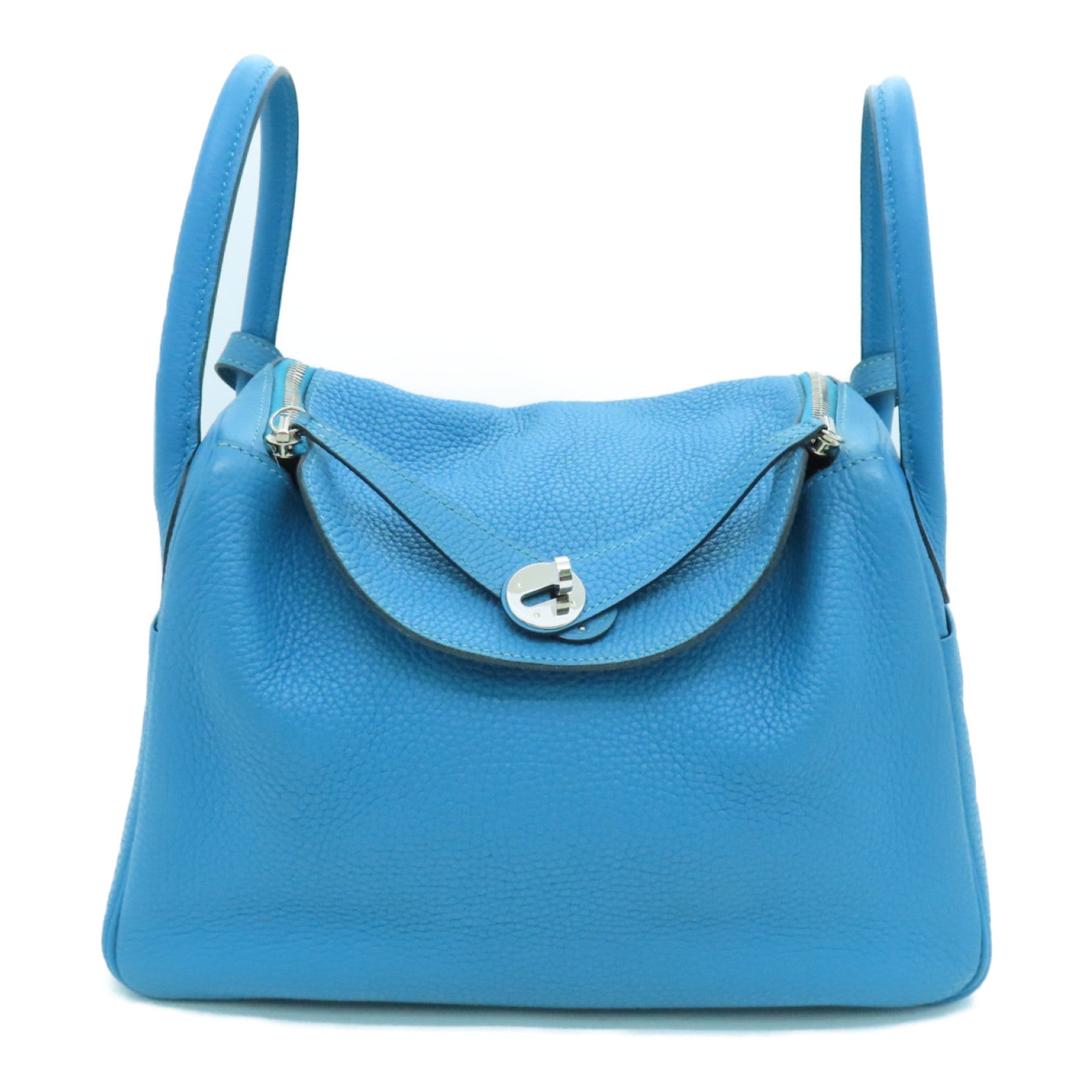 HERMES 【激减优惠】Clemence皮革Lindy 30银扣肩背袋Blue Jeans蓝色