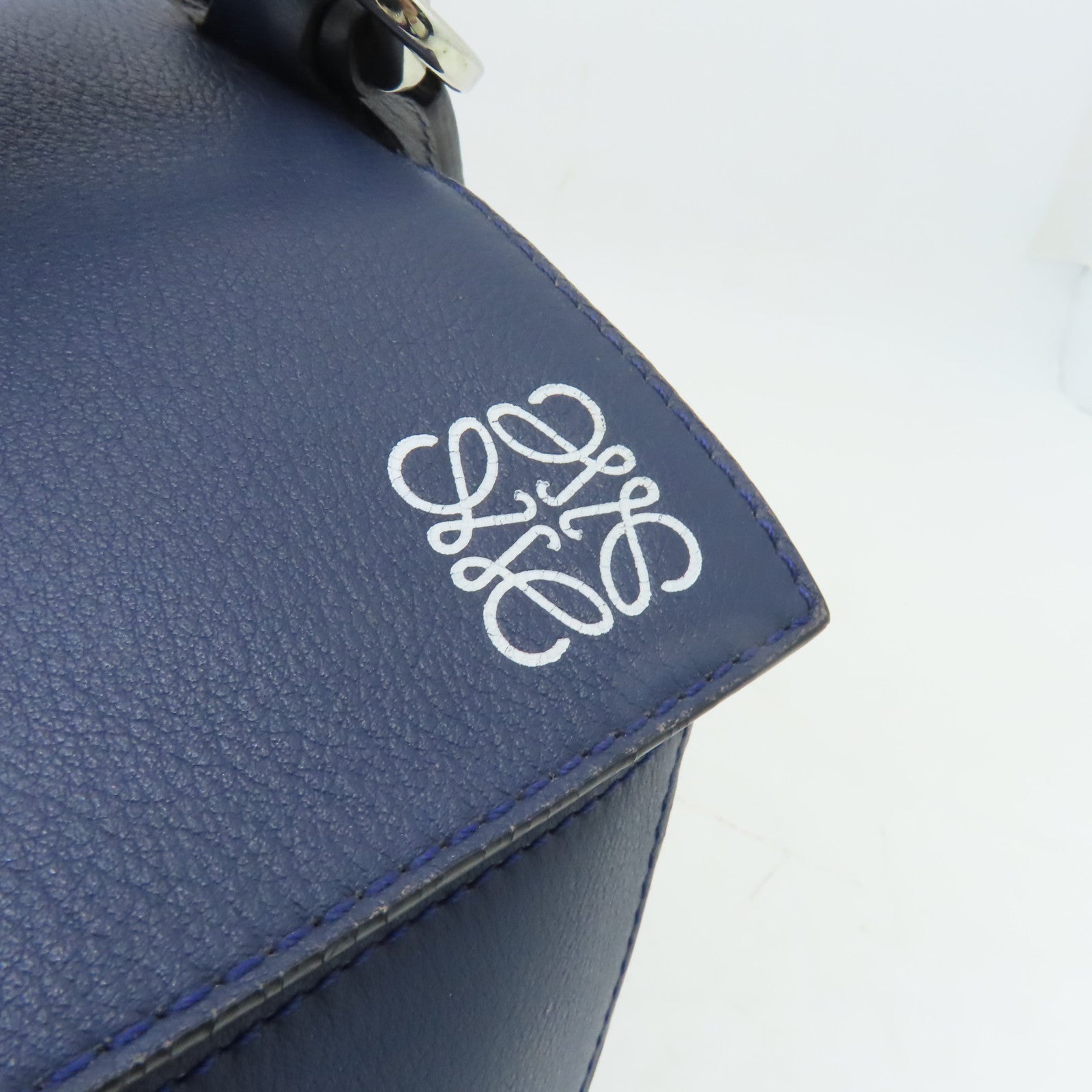 LOEWE 牛皮皮革2way Shoulder Bag銀扣手挽肩背兩用袋藍色