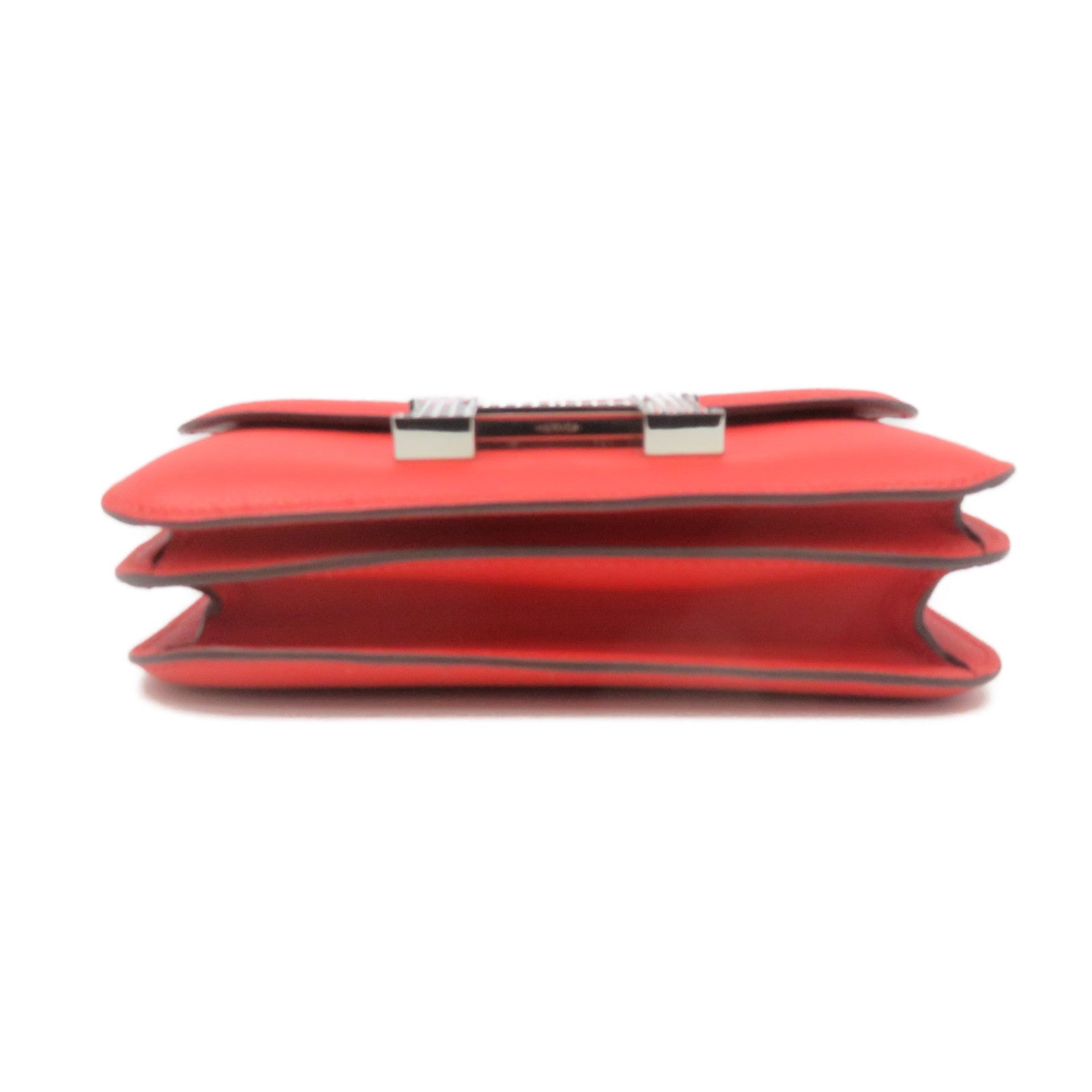 HERMES 【激減優惠】Evercolor皮革Constance Mini Shoulder Bag銀扣肩背袋Capucine火焰紅色