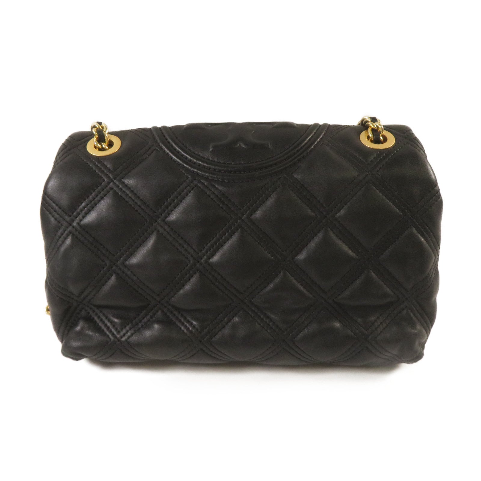 Tory Burch 菱格羊皮皮革Chain Shoulder金扣鏈帶肩背袋黑色