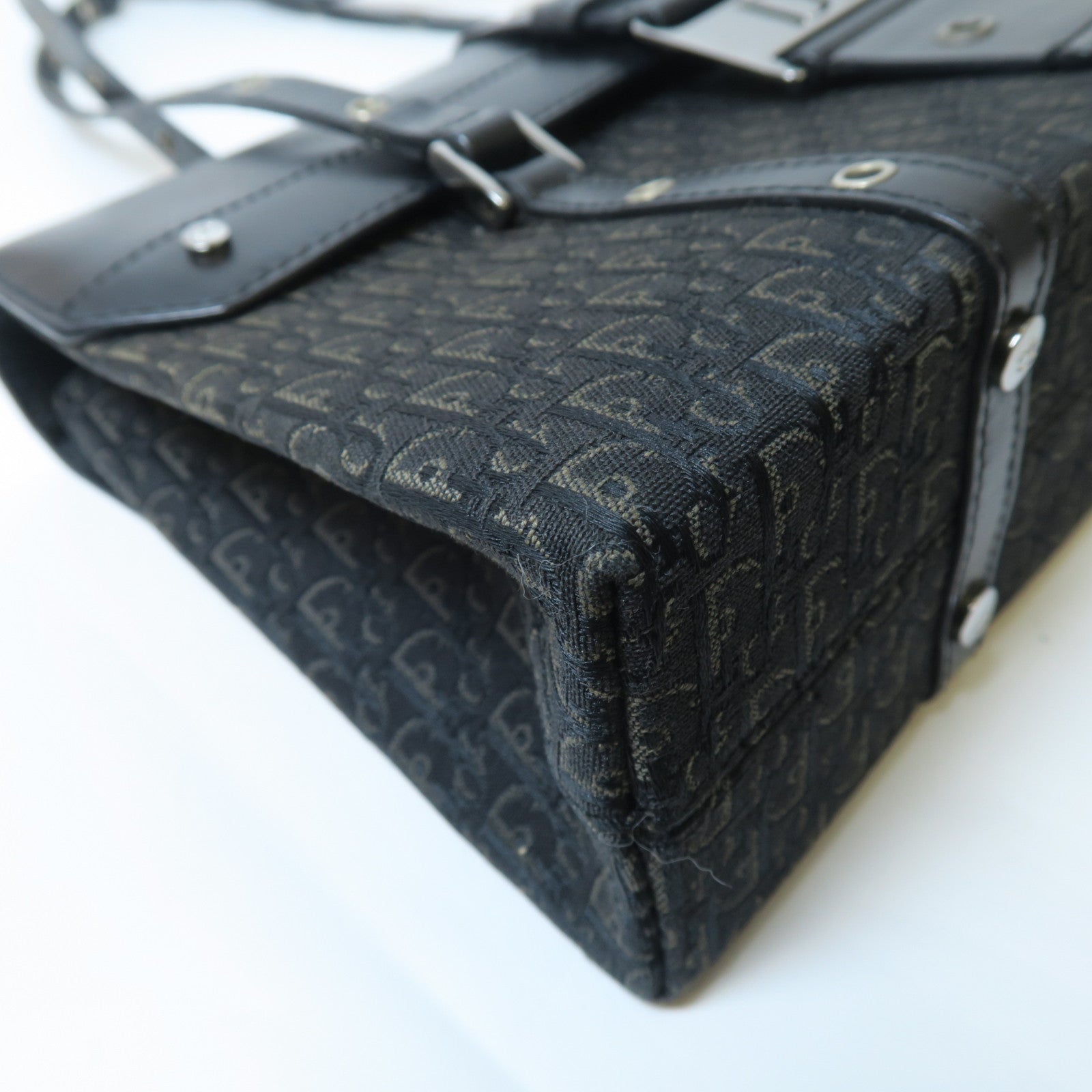 Dior 帆布Vintage Handbag銀扣手挽袋黑色