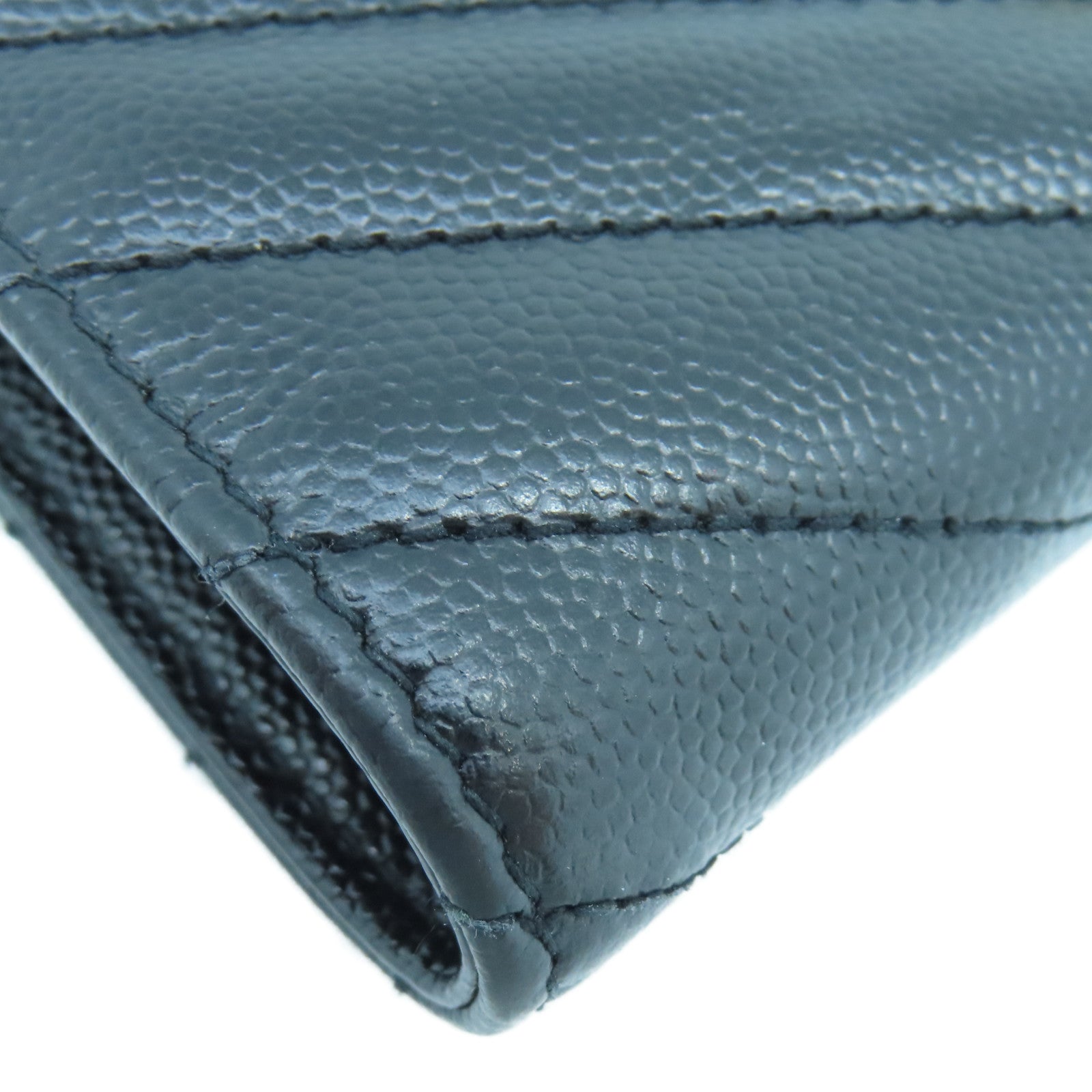 SAINT LAURENT Fold Wallet Gold Buckle Long Wallet in Twill Calfskin Leather