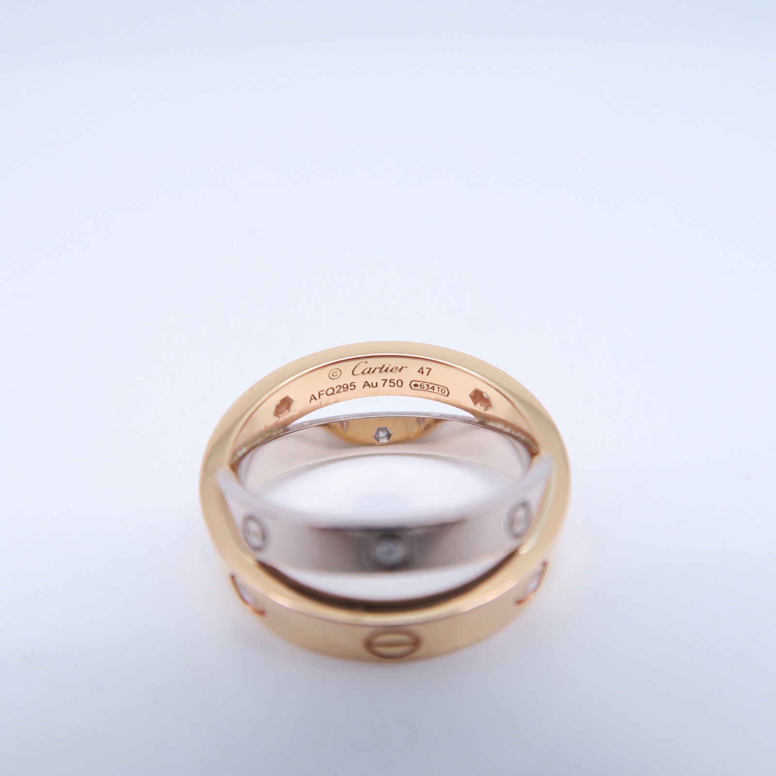 CARTIER 18K白金/18K玫瑰金Love Ring 6 Diamonds戒指Cartier#47/US#4.25