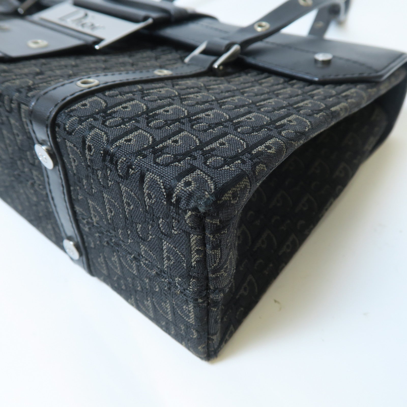 Dior 帆布Vintage Handbag銀扣手挽袋黑色