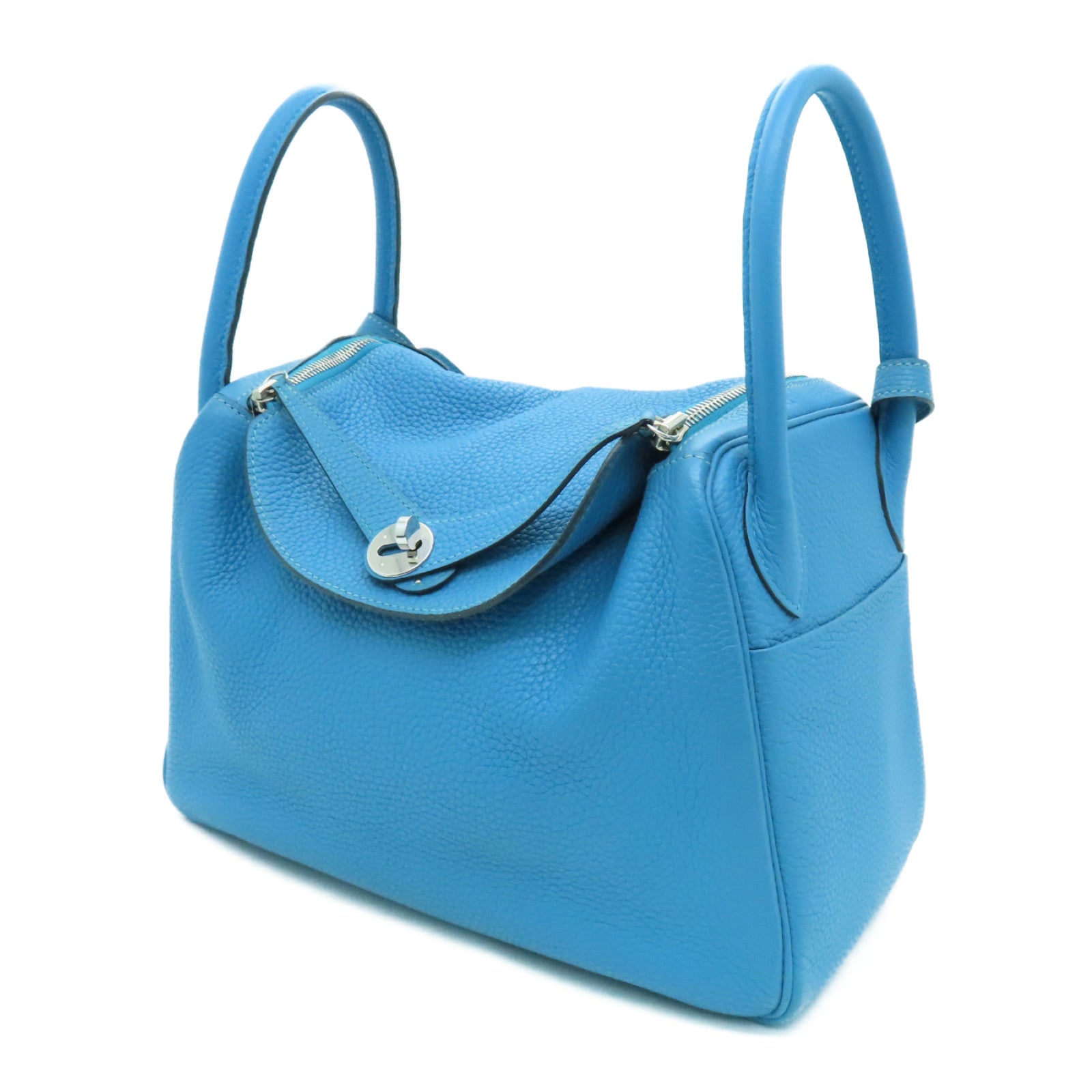 HERMES 【激减优惠】Clemence皮革Lindy 30银扣肩背袋Blue Jeans蓝色