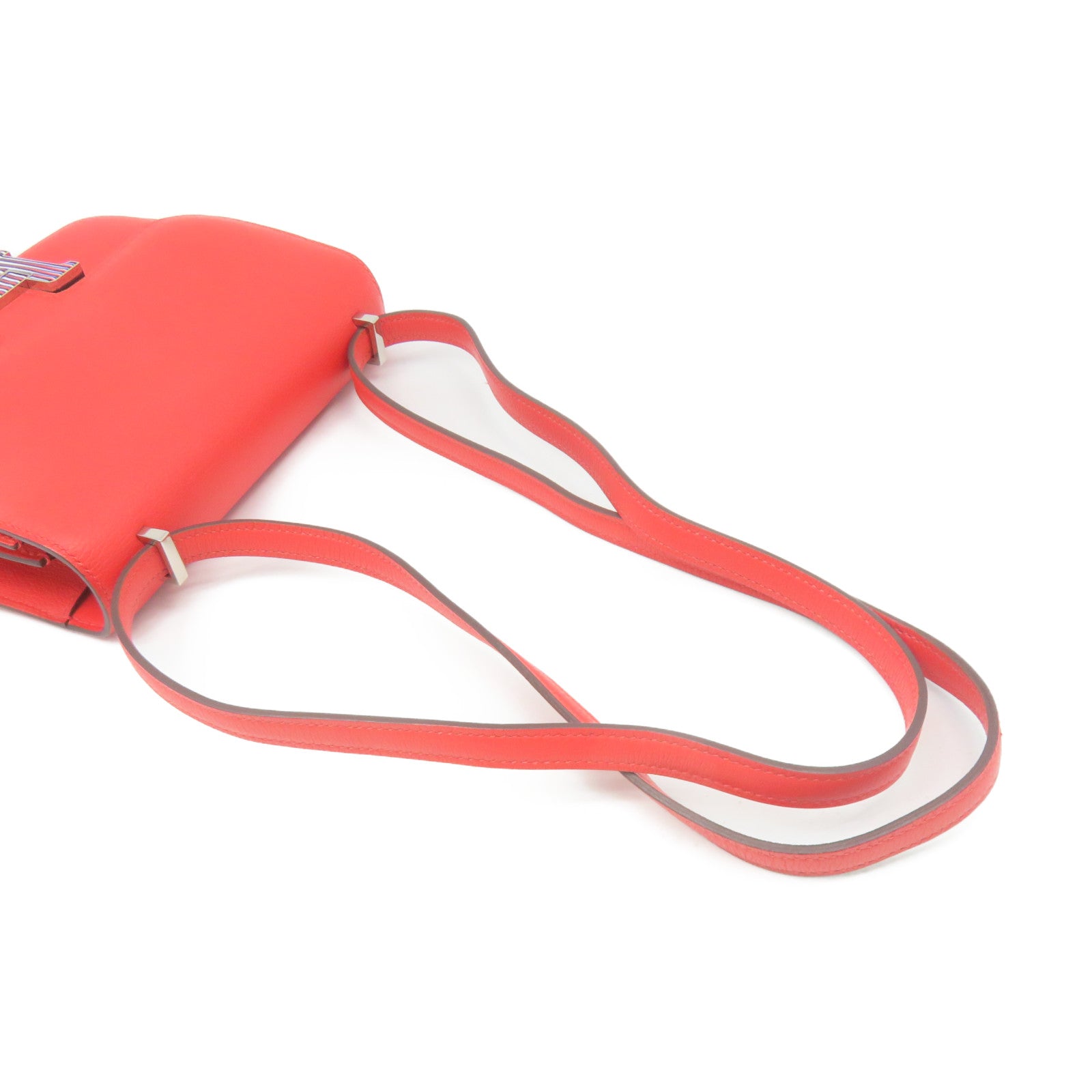 HERMES 【激減優惠】Evercolor皮革Constance Mini Shoulder Bag銀扣肩背袋Capucine火焰紅色