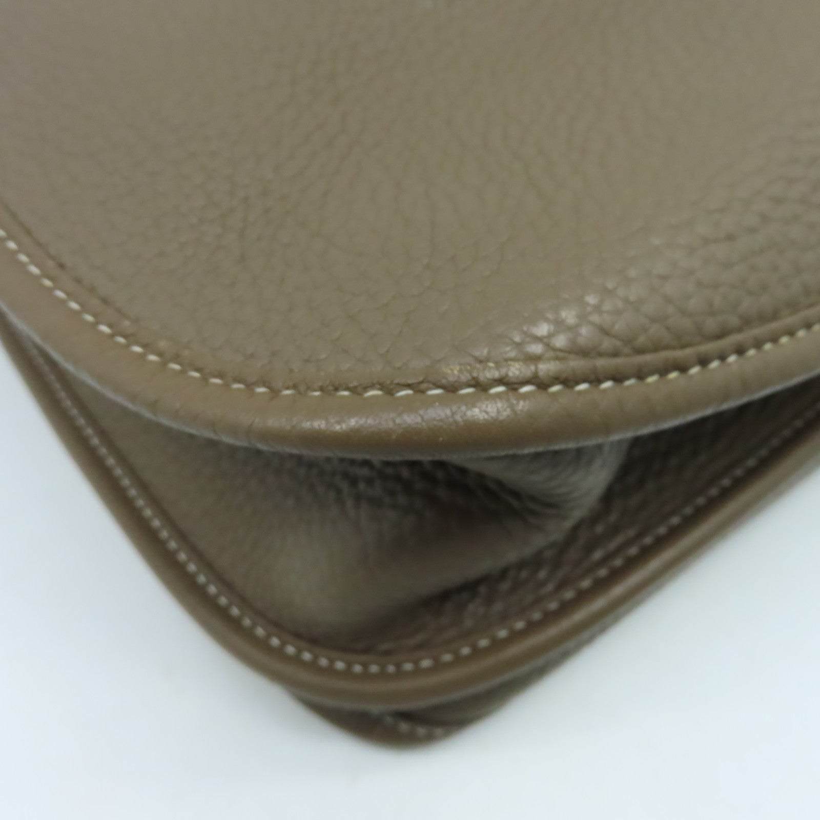 HERMES Clemence皮革Evelyne GM銀扣肩背袋大象灰色
