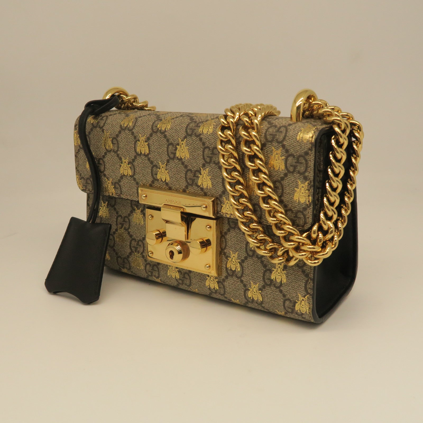 GUCCI Coated Canvas Chain Shoulder Gold Buckle Shoulder Bag Gray