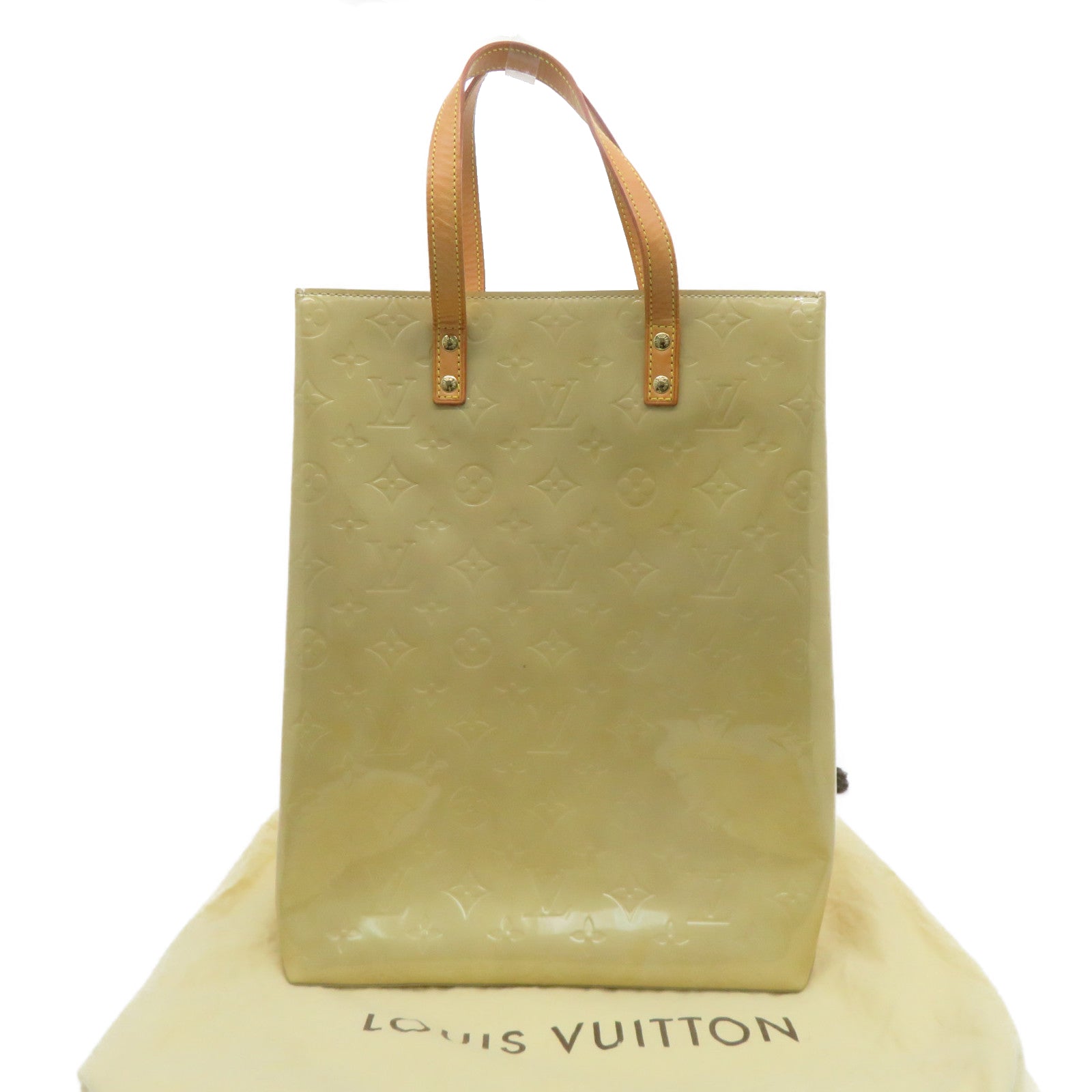 LOUIS VUITTON Vernis Lead MM金扣肩背袋淡黄色