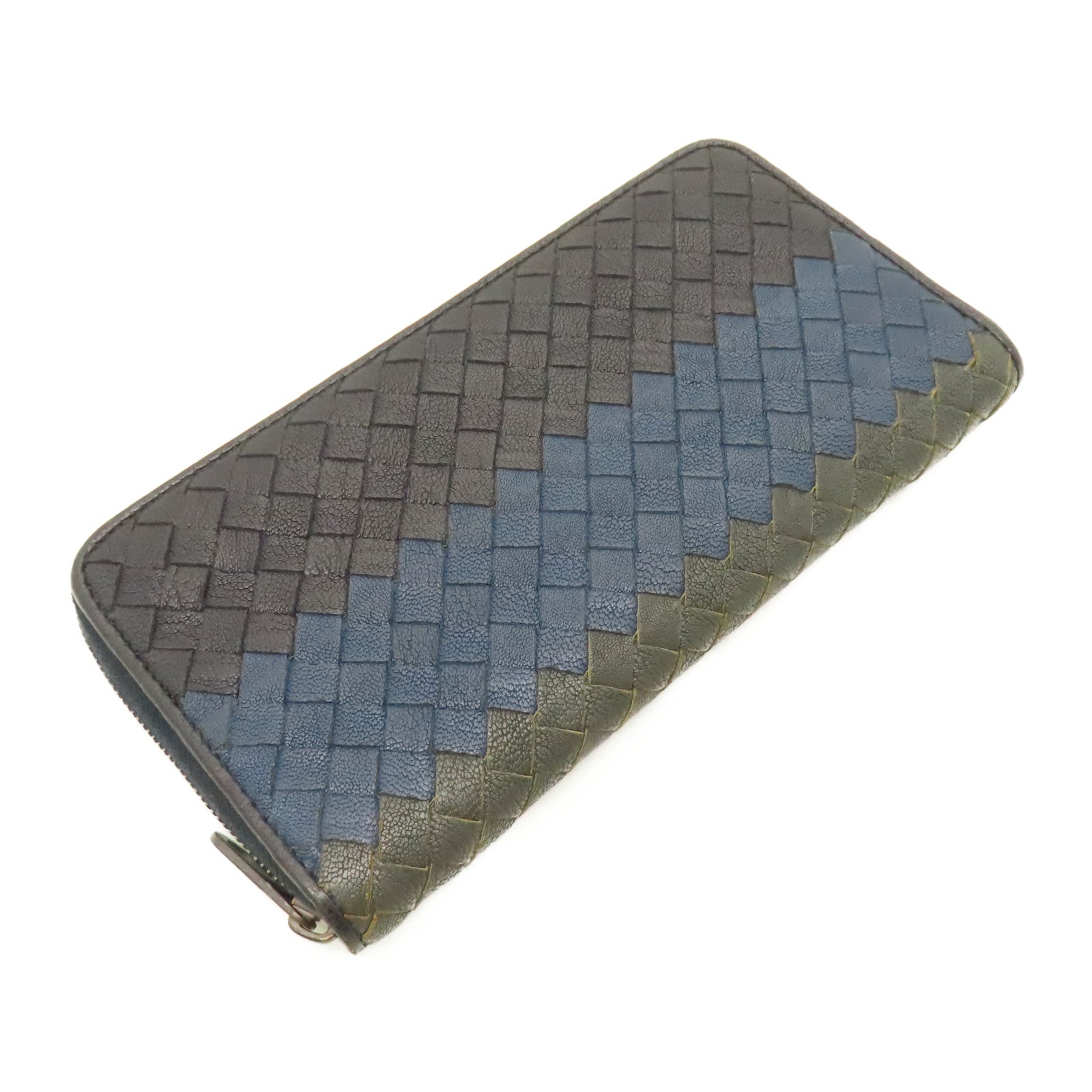 BOTTEGA VENETA 織紋皮革Zipper Long Wallet長錢包黑色/藍色/灰色